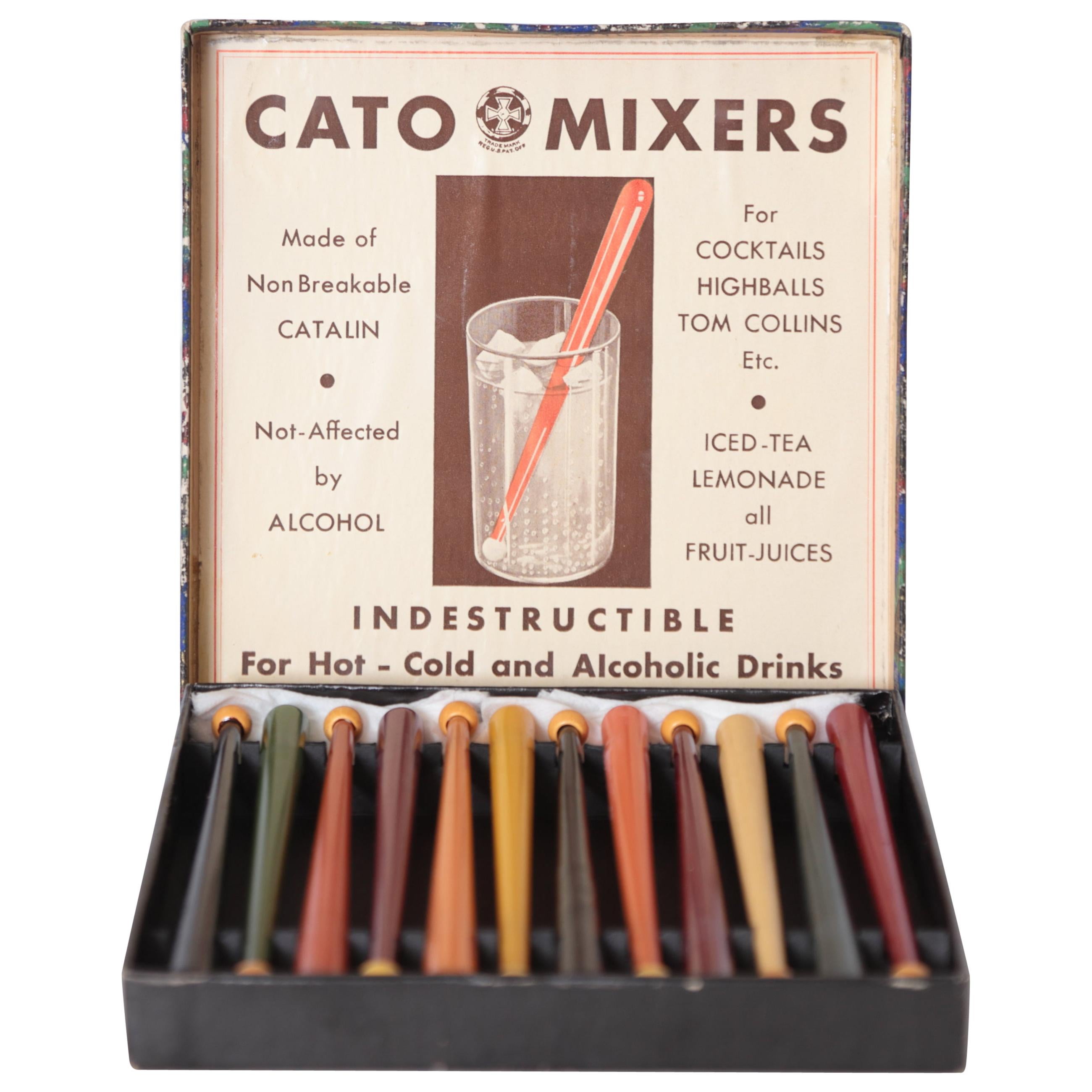 Art Deco Machine Age Catalin Cocktail Muddlers in Original Box Swizzle Sticks