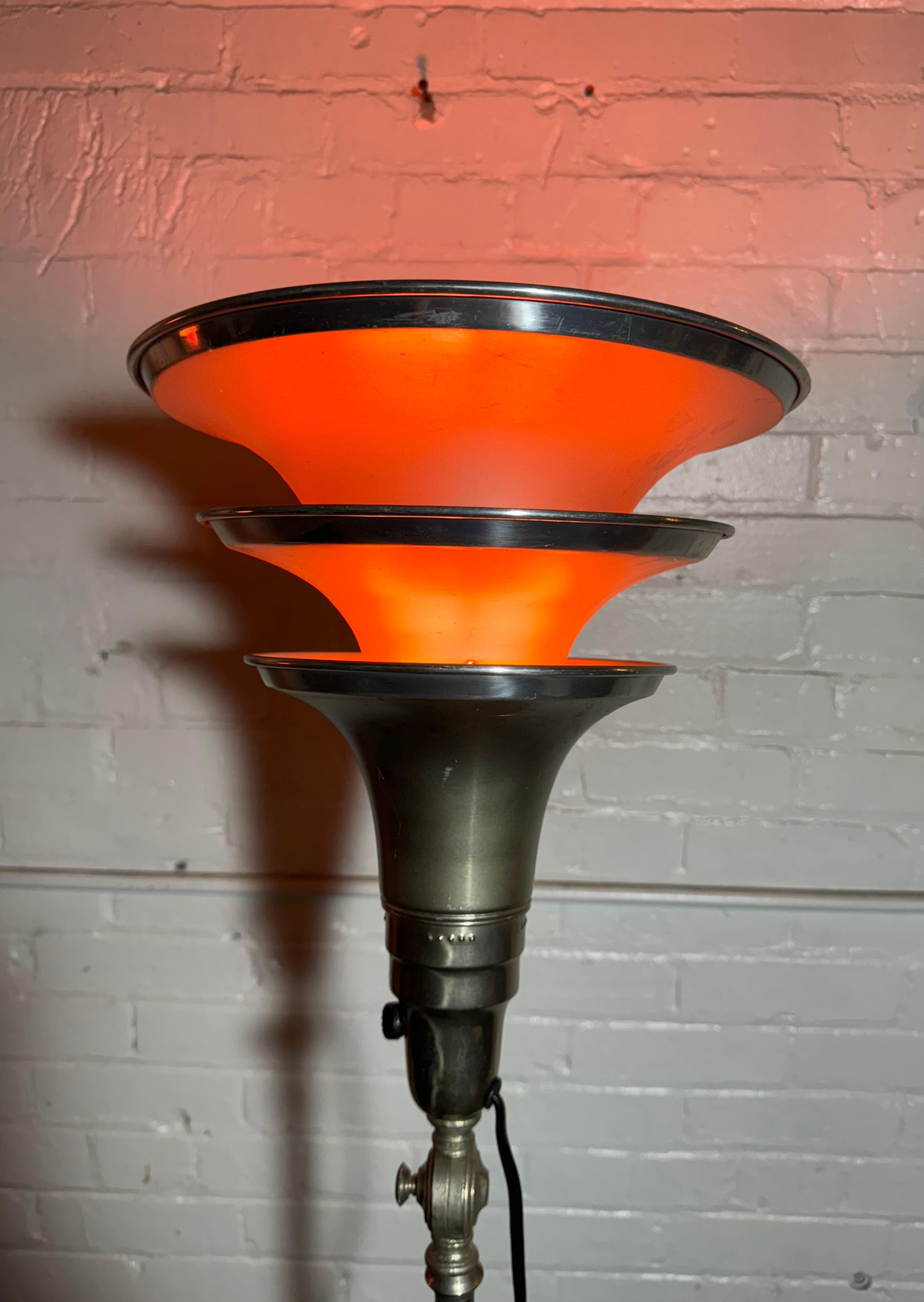 Art Deco / Machine Age Triple tier  Torchere' / floor lamp.  Elegant, stylish, Classic Deco  design. nice original condition... Totally breaks down for shipping.