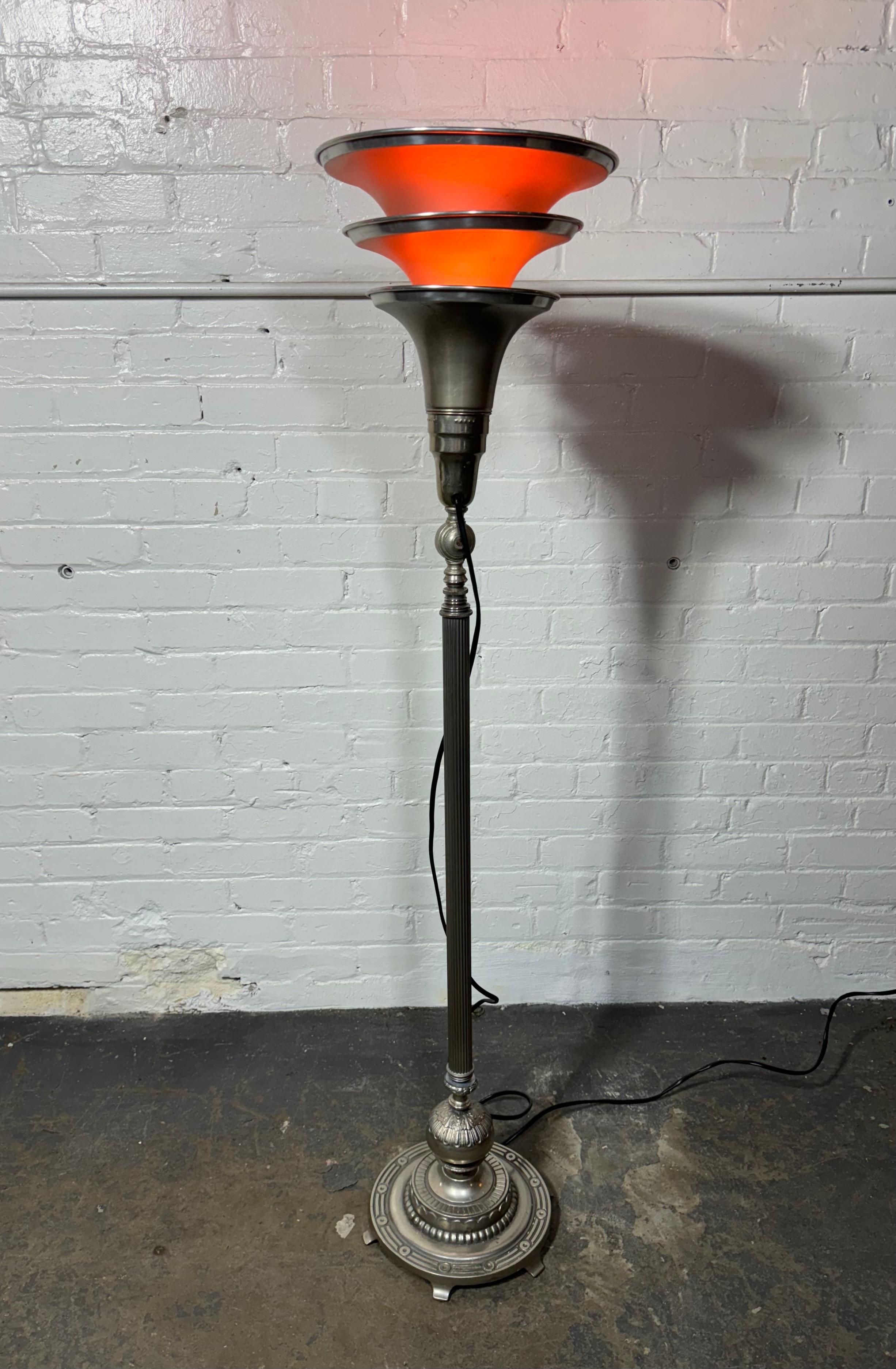 Mid-20th Century Art Deco / Machine Age Chrome and Aluminum Triple-Tier Torchere'