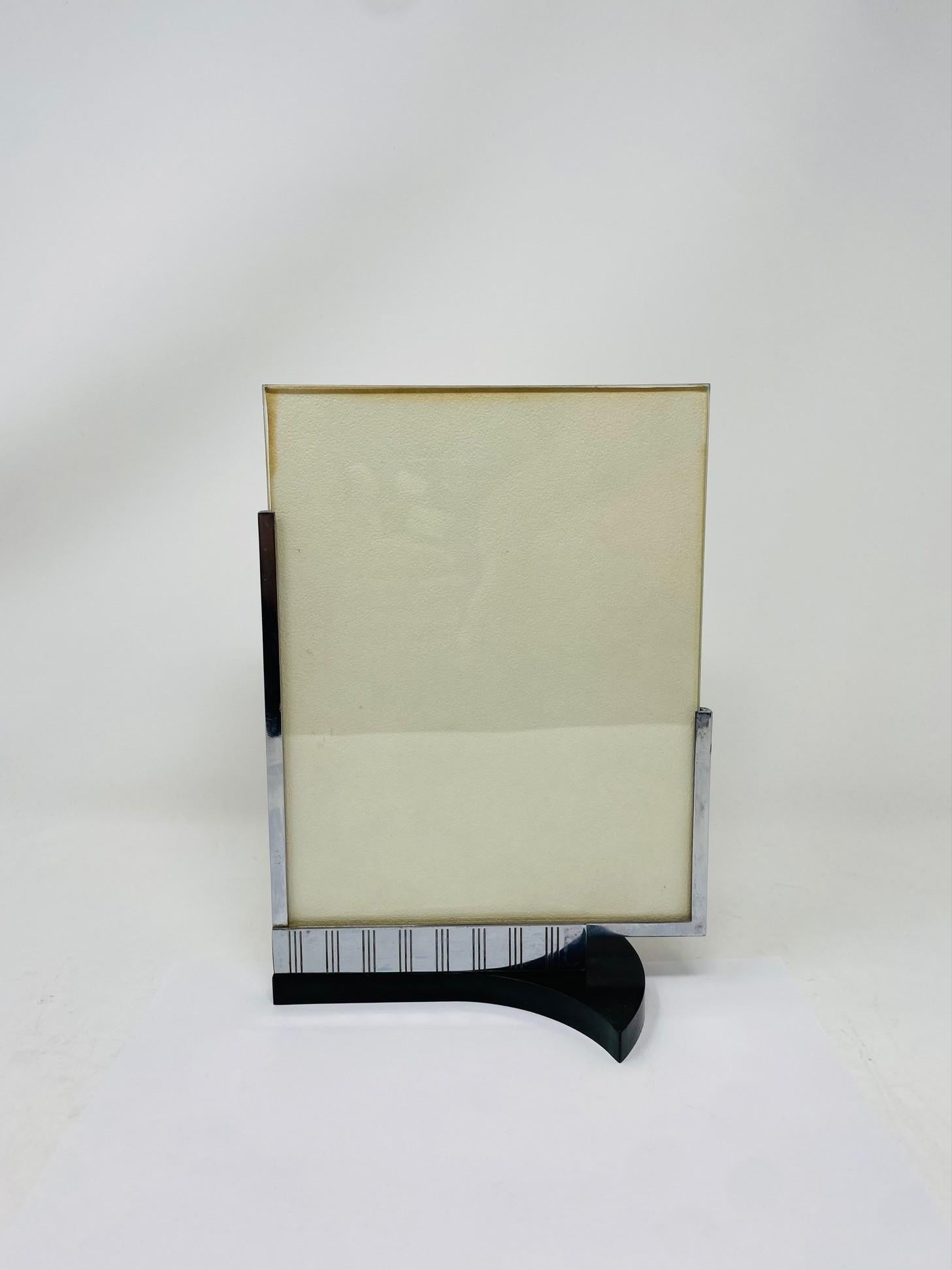 Hand-Crafted Art Deco Machine Age Chrome and Black Bakelite Picture Photo Frame by Dura Frame