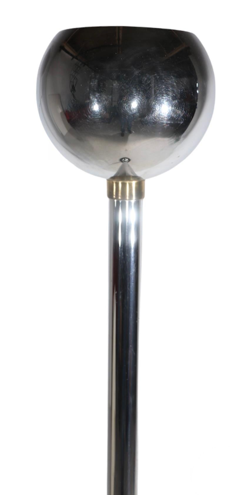 Art Deco Machine Age Chrome and Black Torchiere Uplight Floor Lamp, Ca. 1930's For Sale 5