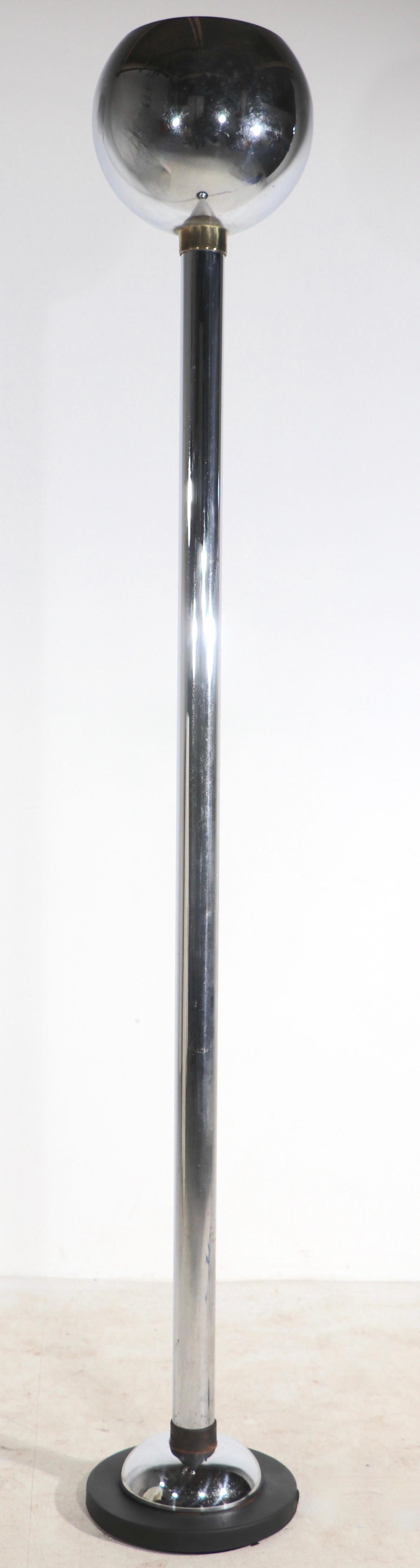 Art Deco Machine Age Chrome and Black Torchiere Uplight Floor Lamp, Ca. 1930's For Sale 6