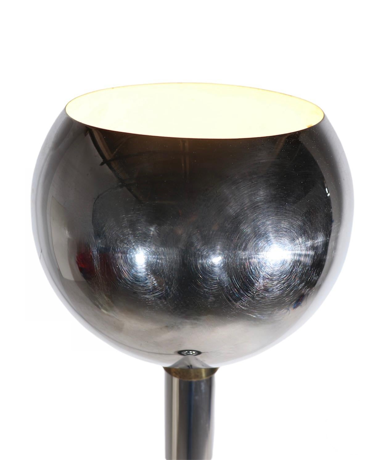 Brass Art Deco Machine Age Chrome and Black Torchiere Uplight Floor Lamp, Ca. 1930's For Sale