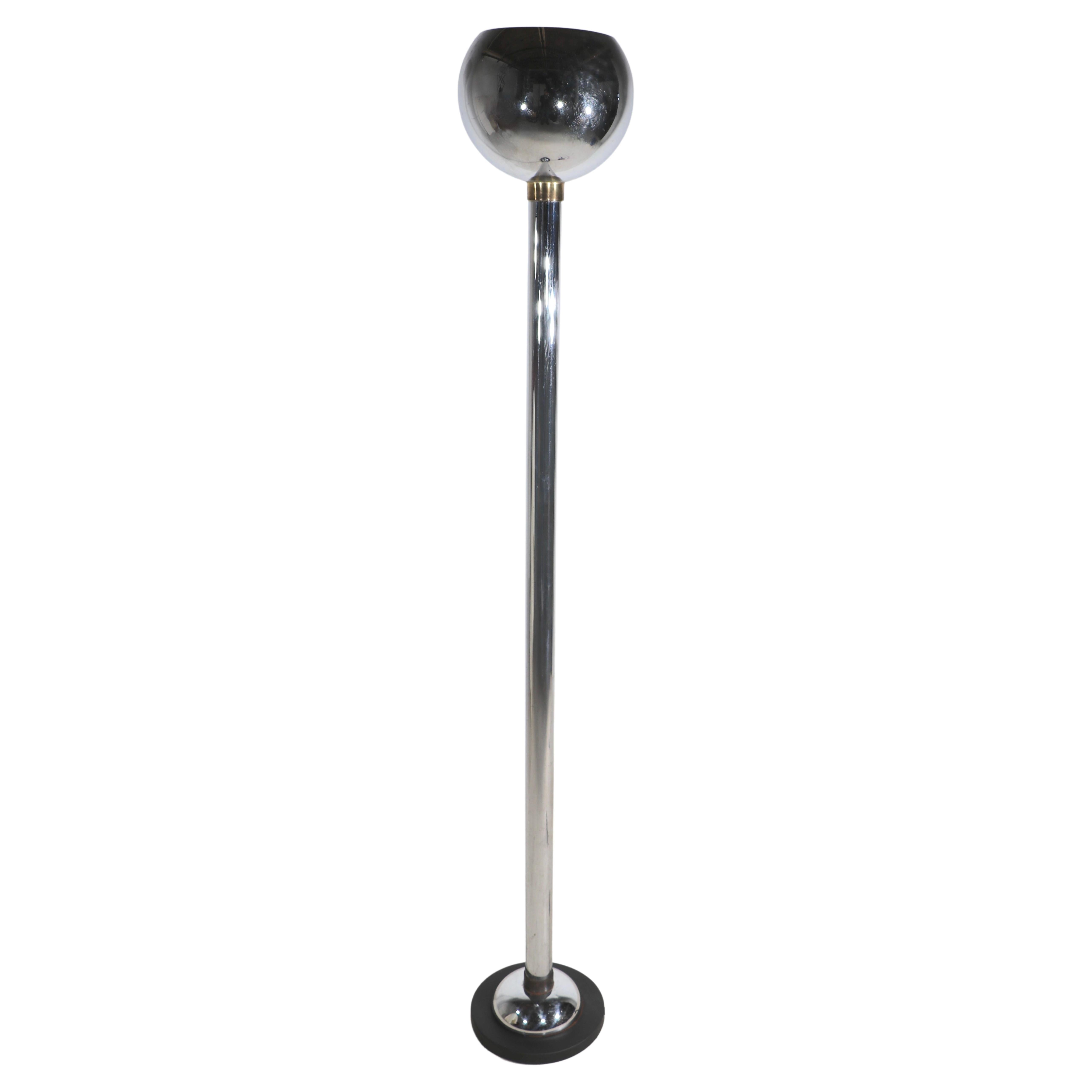 Art Deco Machine Age Chrome and Black Torchiere Uplight Floor Lamp, Ca. 1930's