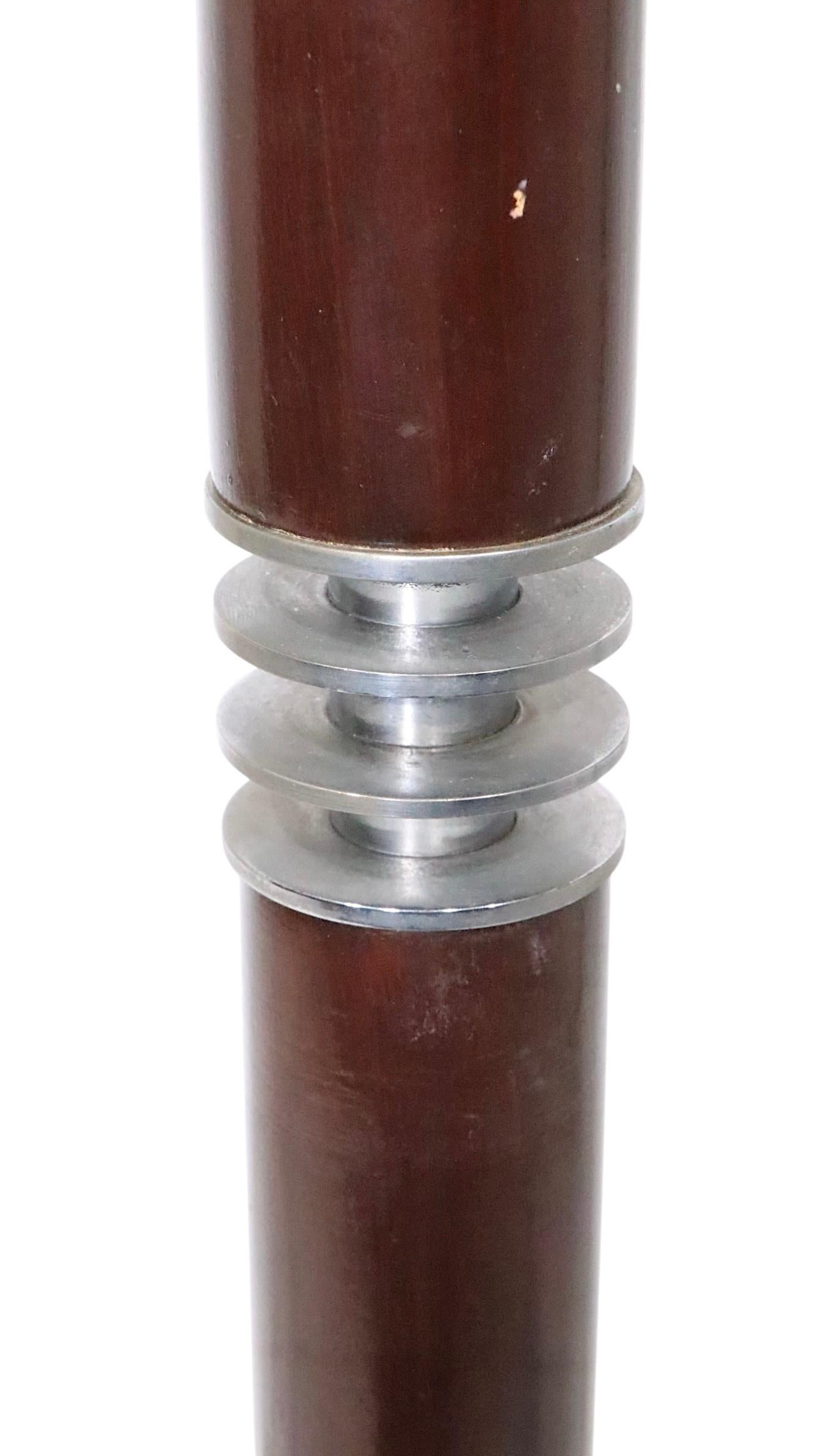 Art Deco Machine Age Chrome and Wood Floor Lamp after Rohde c. 1930's en vente 8