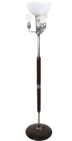 Lámpara de pie Art Decó cromada y de madera según Rohde c. 1930