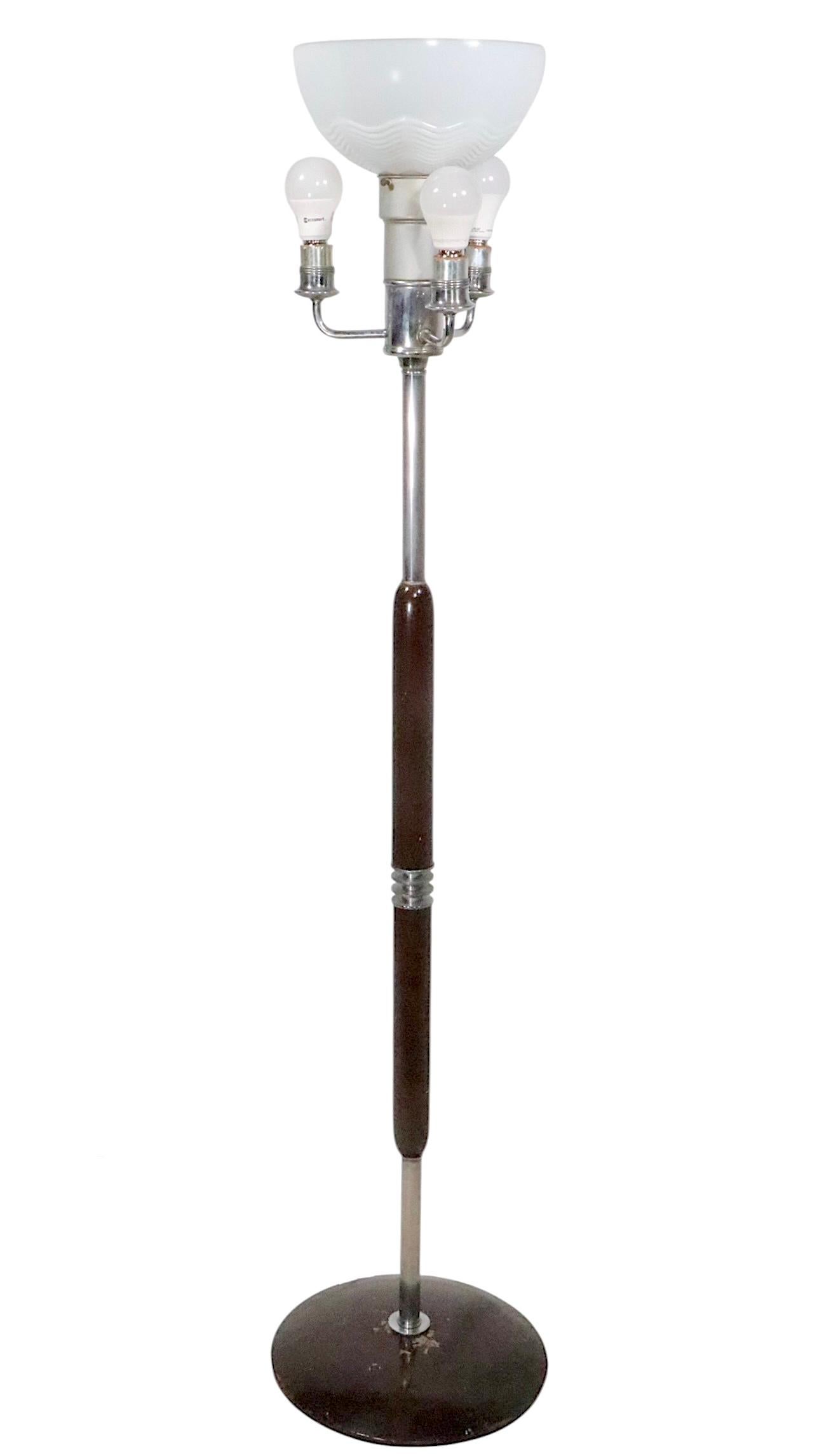 Art déco Art Deco Machine Age Chrome and Wood Floor Lamp after Rohde c. 1930's en vente