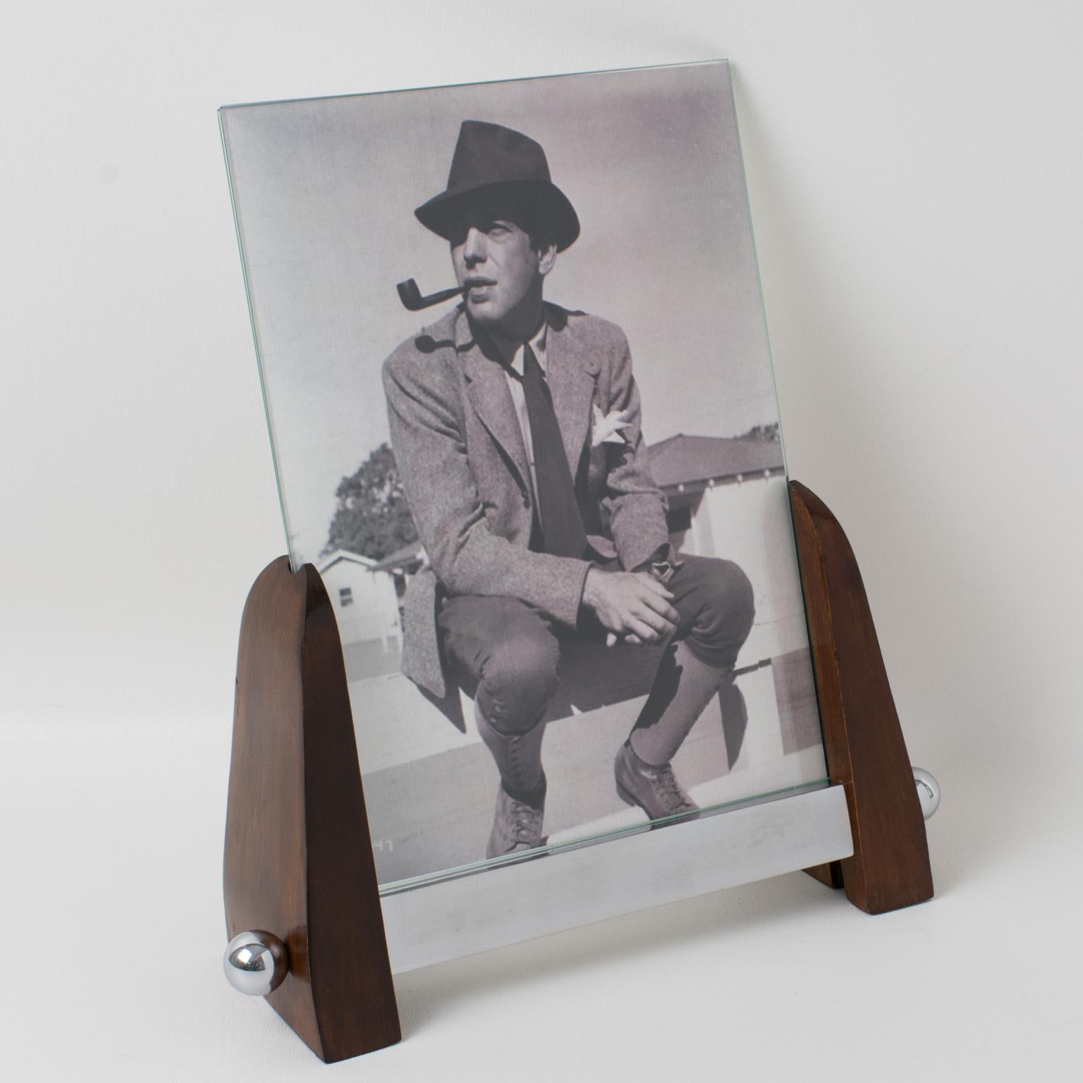 French Art Deco Machine Age Chrome and Wood Picture Frame For Sale