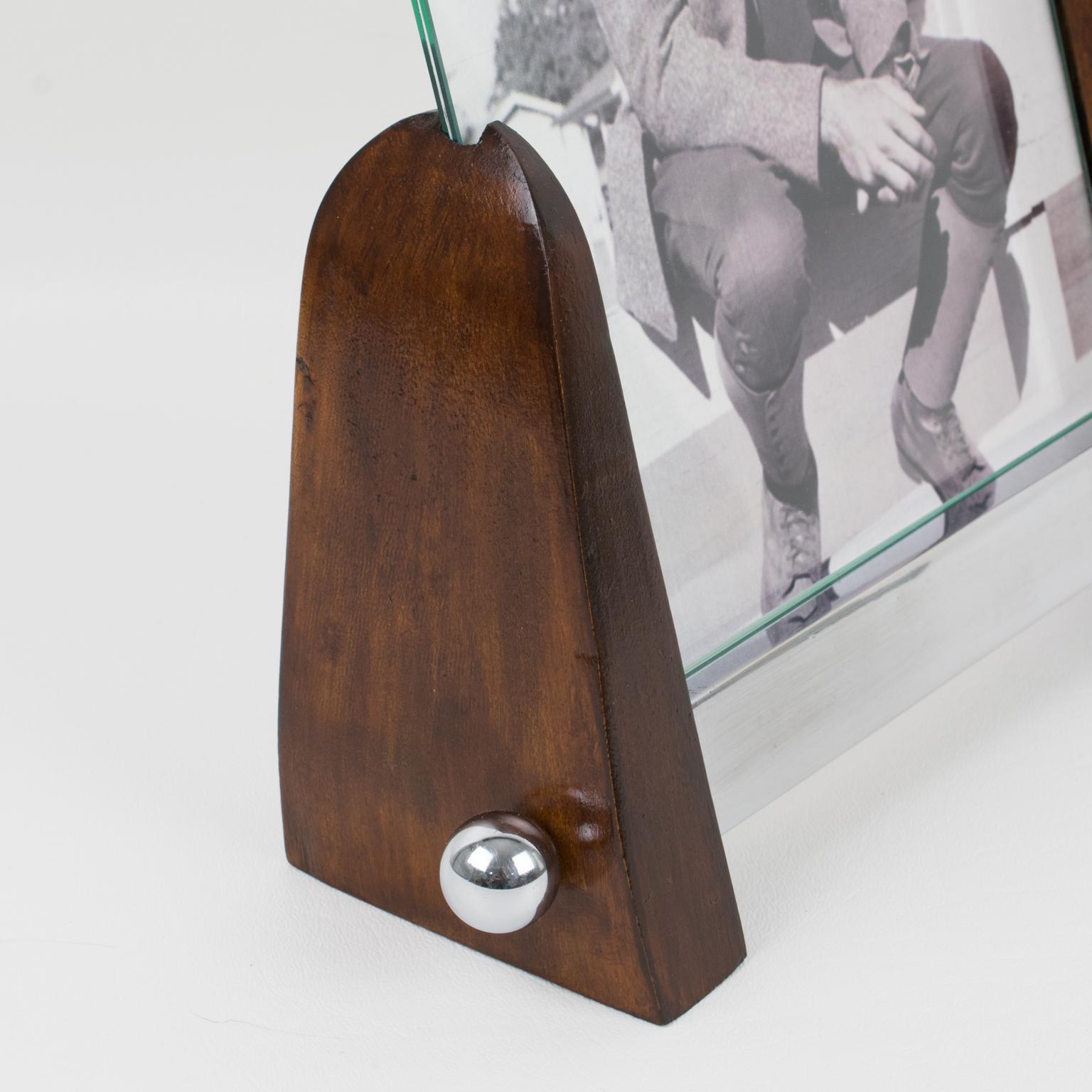 Art Deco Machine Age Chrome and Wood Picture Frame In Excellent Condition For Sale In Atlanta, GA