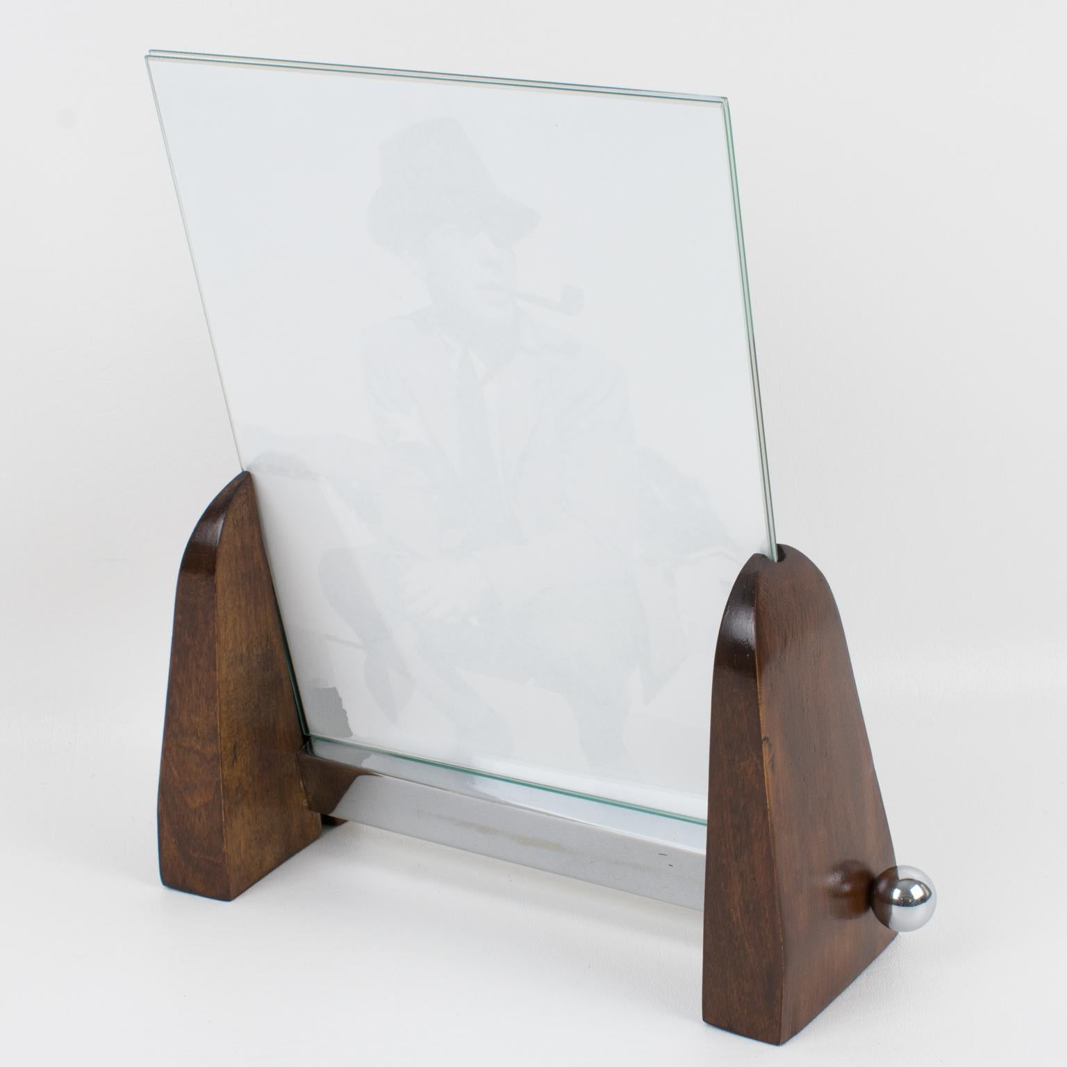 Mid-20th Century Art Deco Machine Age Chrome and Wood Picture Frame For Sale
