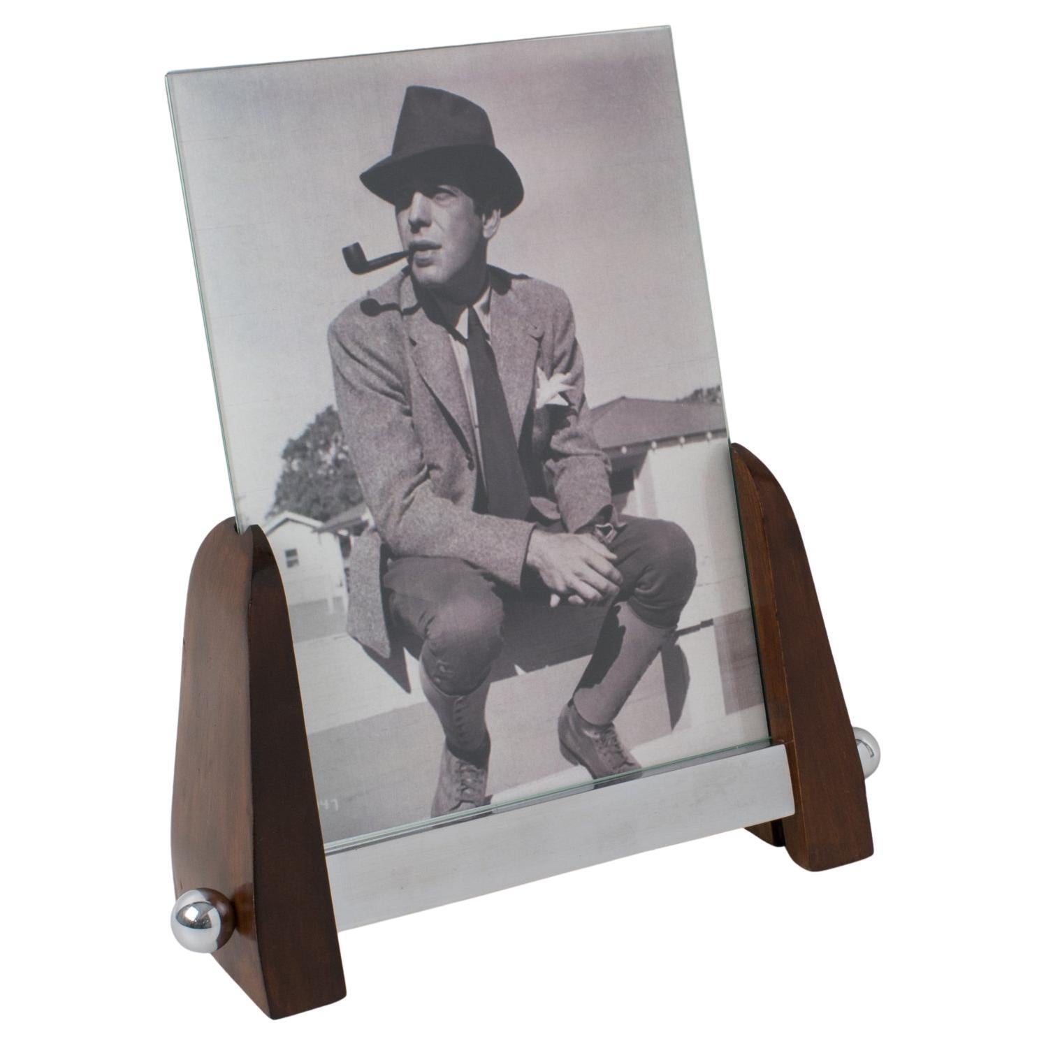 Art Deco Machine Age Chrom und Holz Bilderrahmen