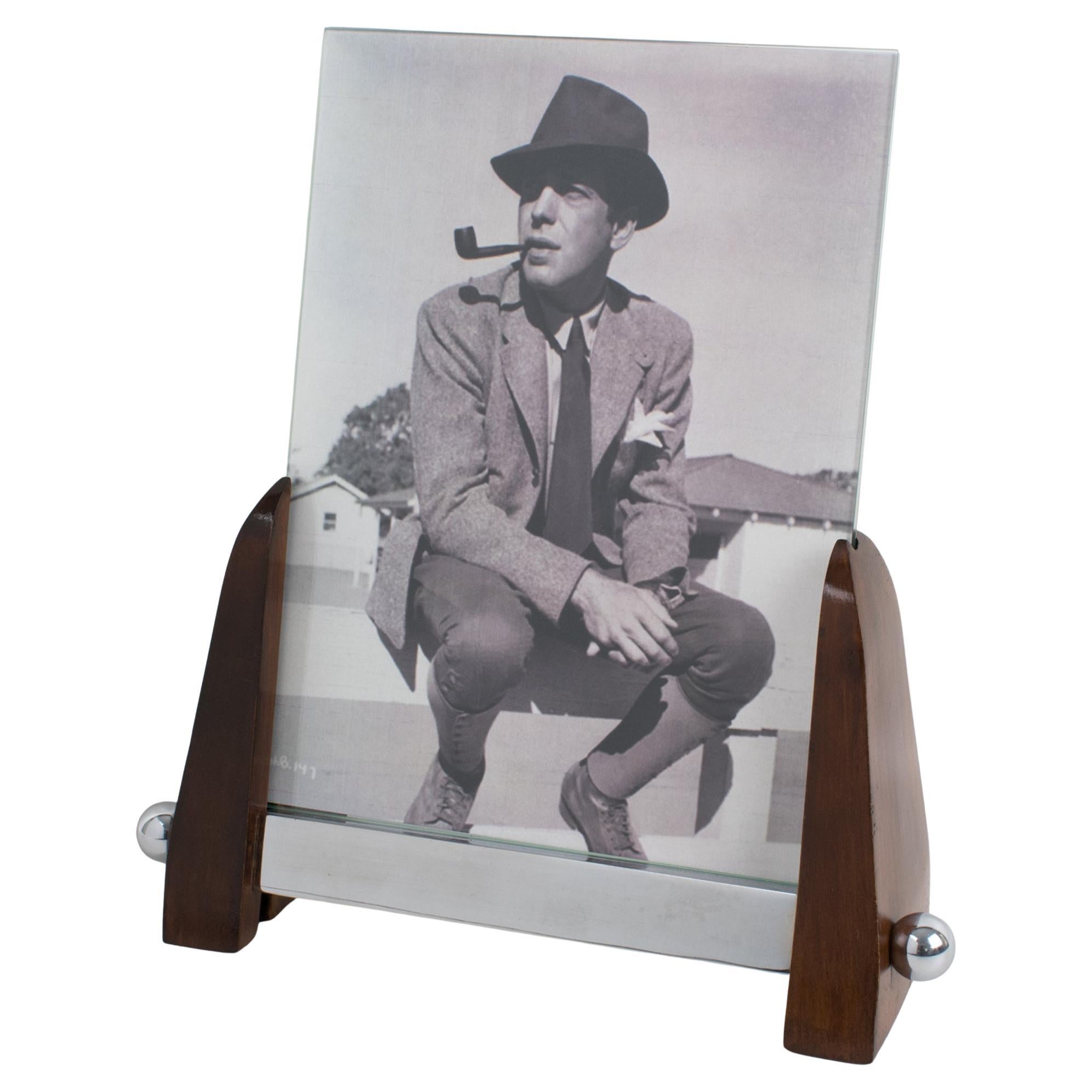 Art Deco Machine Age Chrome and Wood Picture Frame