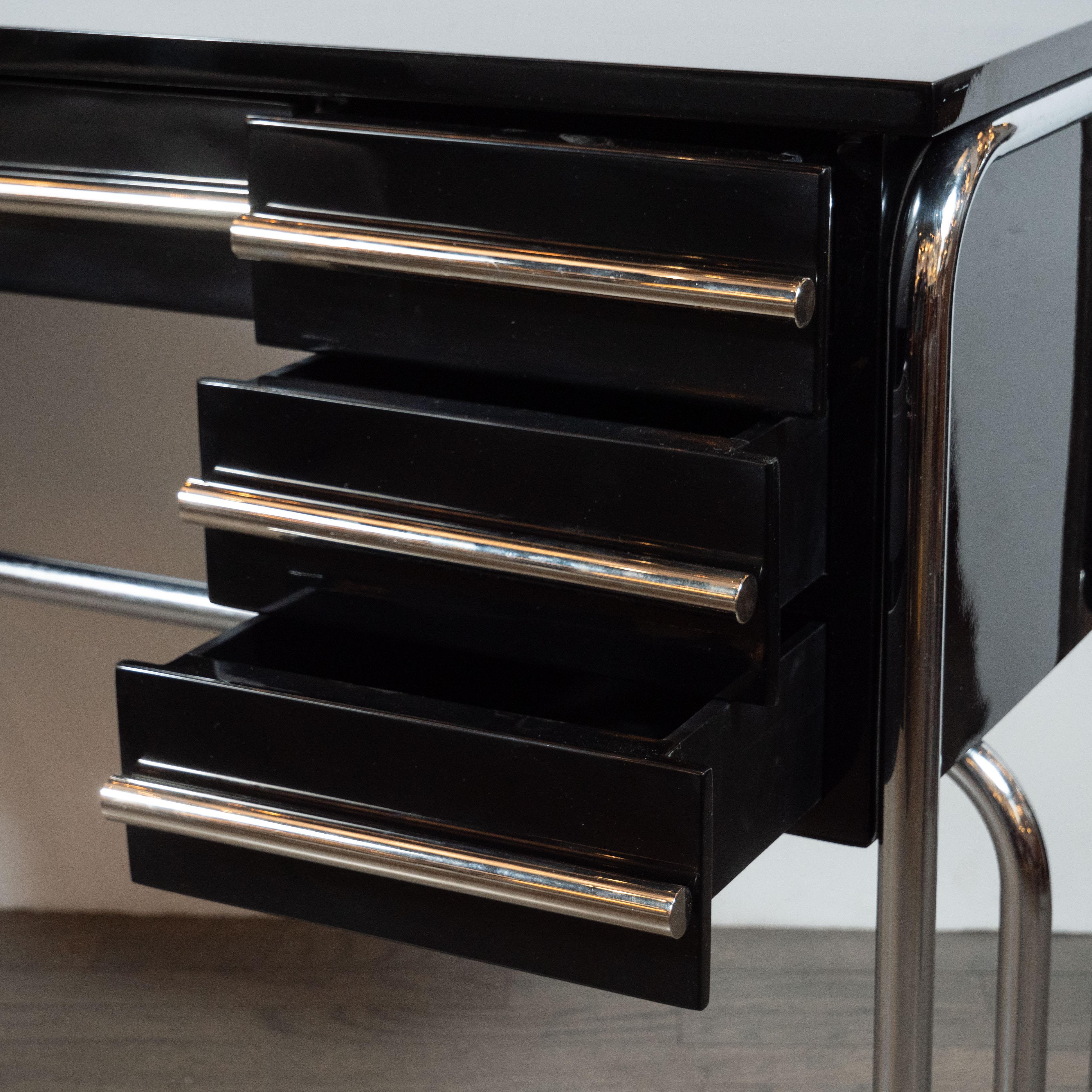 Art Deco Machine Age Chrome & Black Lacquer Writing Desk/Vanity  1