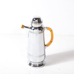 Art Deco Machine Age Chrome Cocktail Shaker w/ Orange Bakelite Fitting by Chase