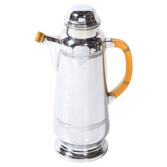 Art Deco Machine Age Chrome Cocktail Shaker w/ Orange Bakelite Fitting by Chase