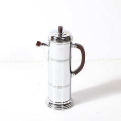 Art Deco Machine Age Chrome Cocktail Shaker w/ Oxblood Bakelite Fitting by Chase