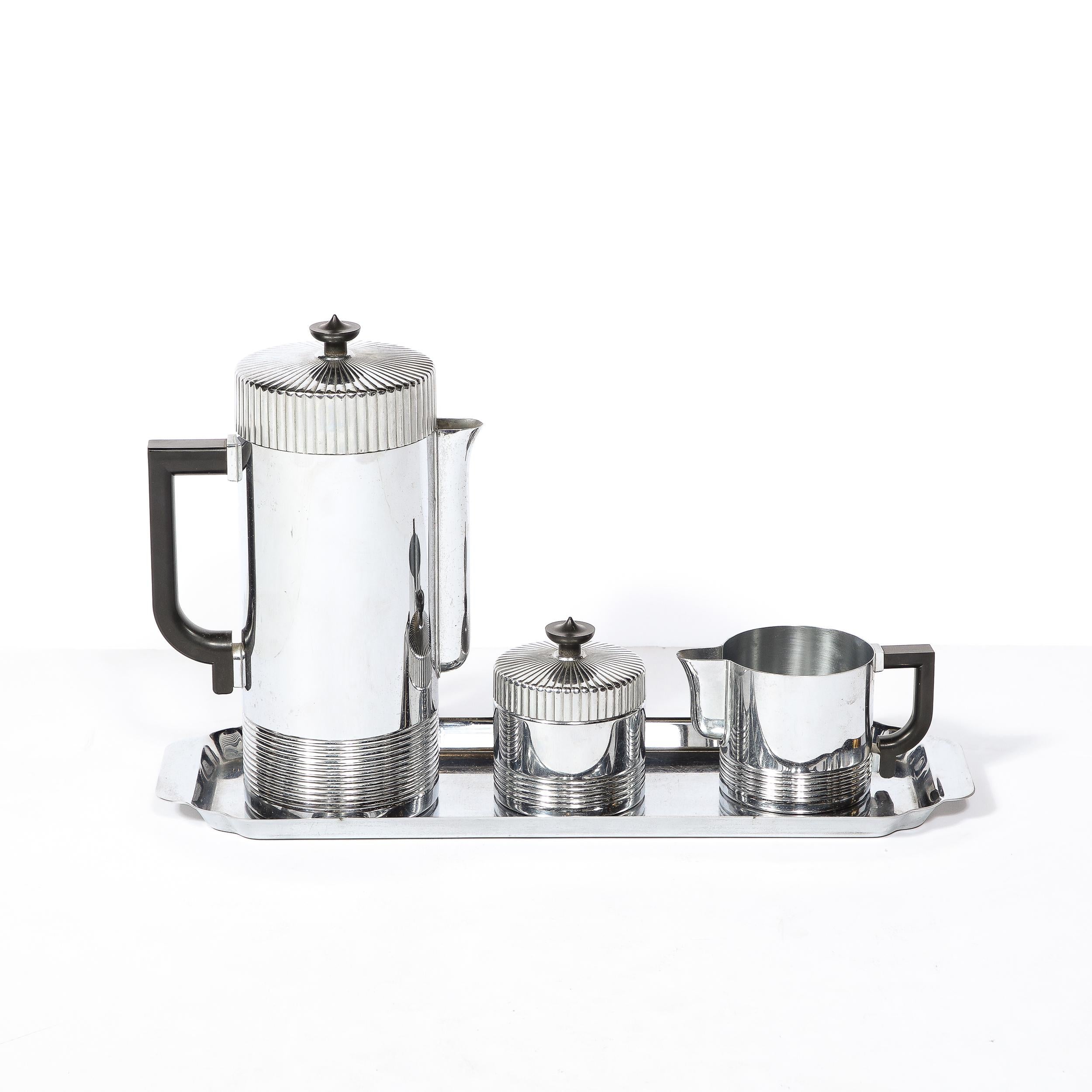 Mid-20th Century Art Deco Machine Age Chrome Coffee Service with Bakelite Handles by Chase For Sale