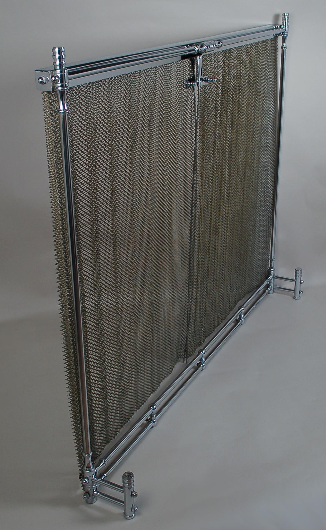 Machine age chrome-plated fireplace screen. The design of this is reminiscent of Warren McArthur designs.