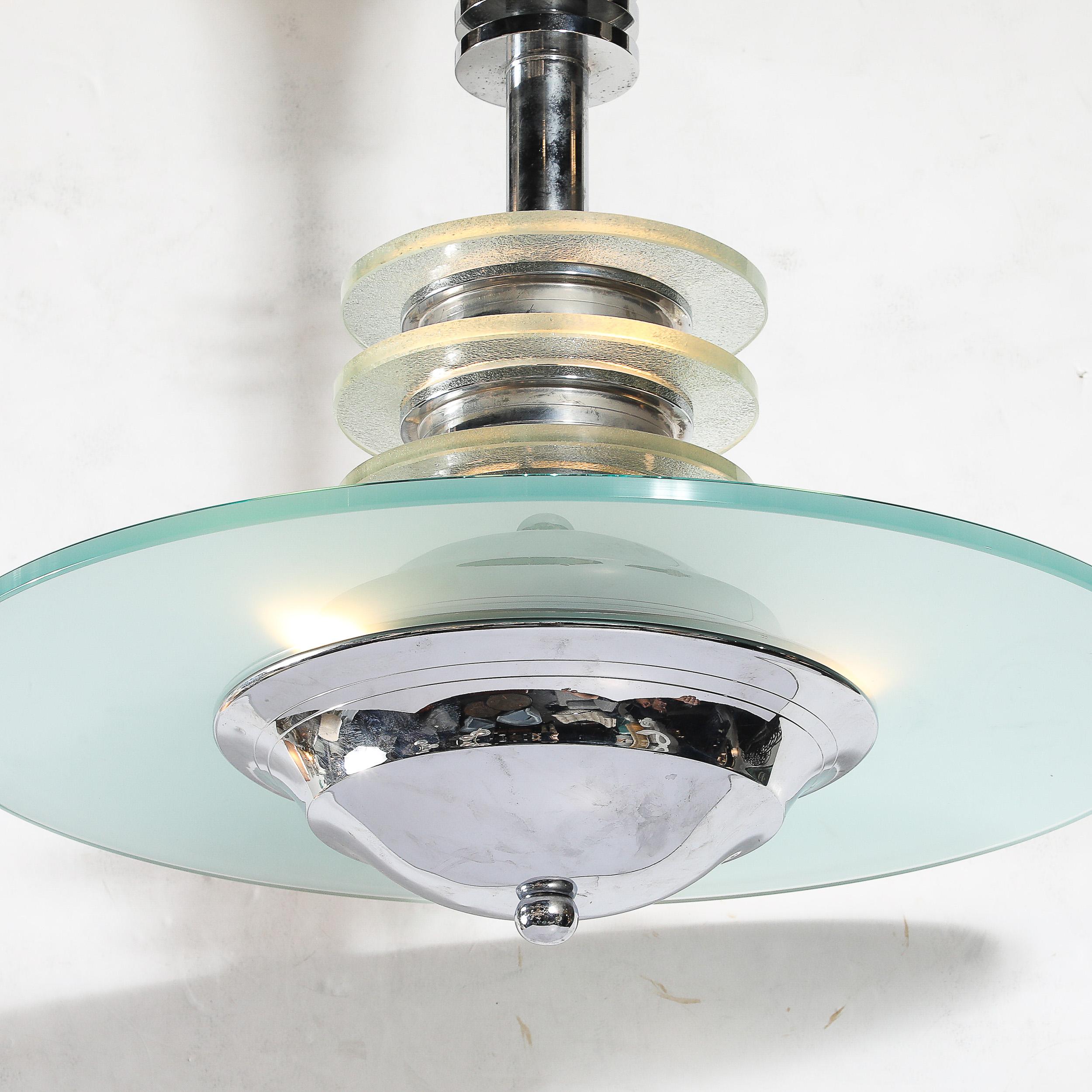 Lampadario a sospensione in vetro e cromo Art Deco Machine Age in vendita 1
