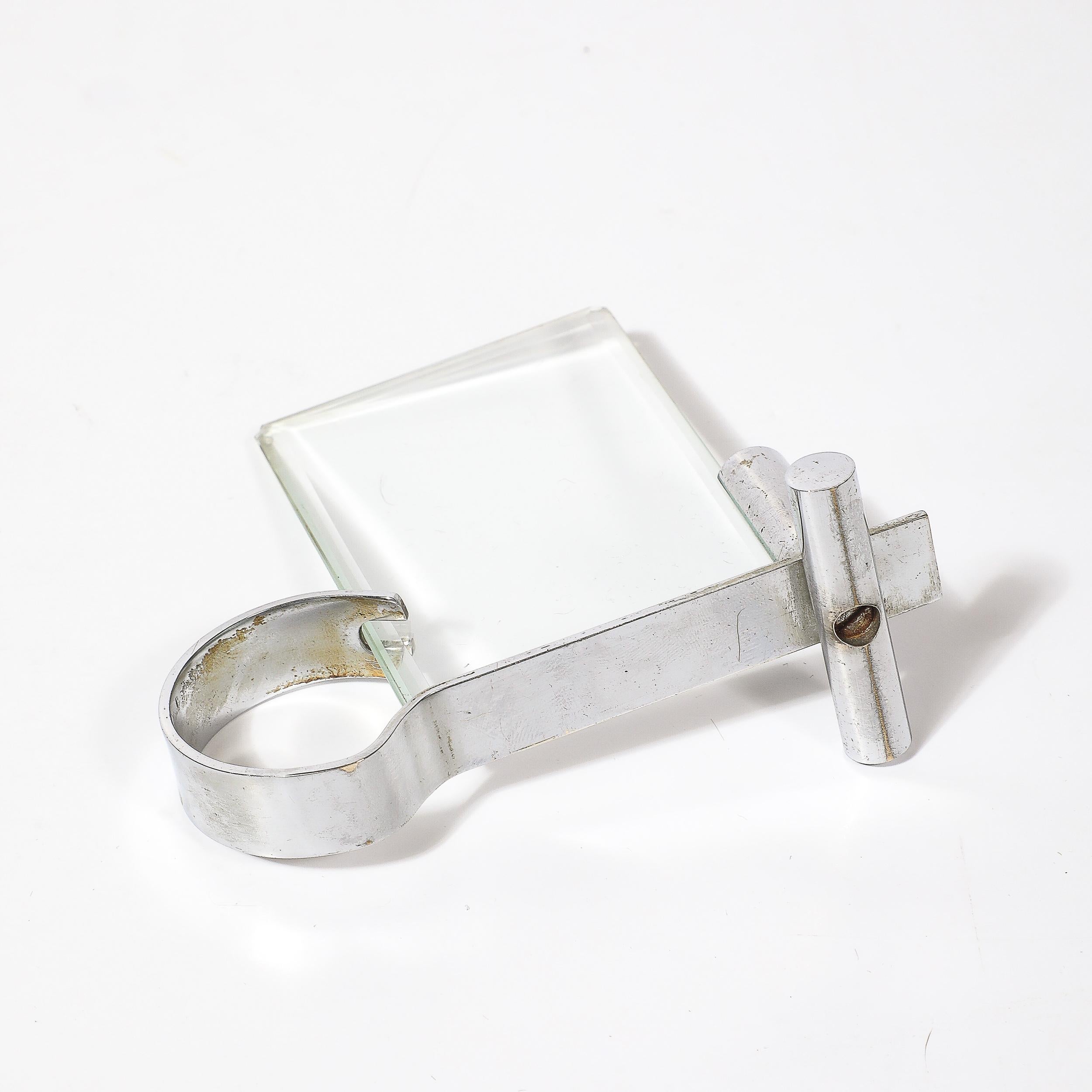 Art Deco Machine Age Chrome & Glass Picture Frame with Loop Form Handle For Sale 5