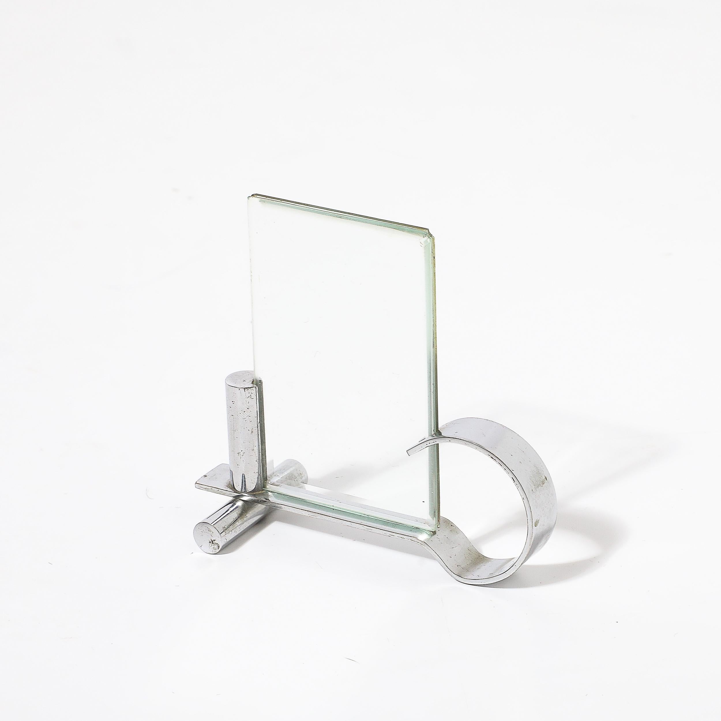 Art Deco Machine Age Chrome & Glass Picture Frame with Loop Form Handle In Excellent Condition For Sale In New York, NY