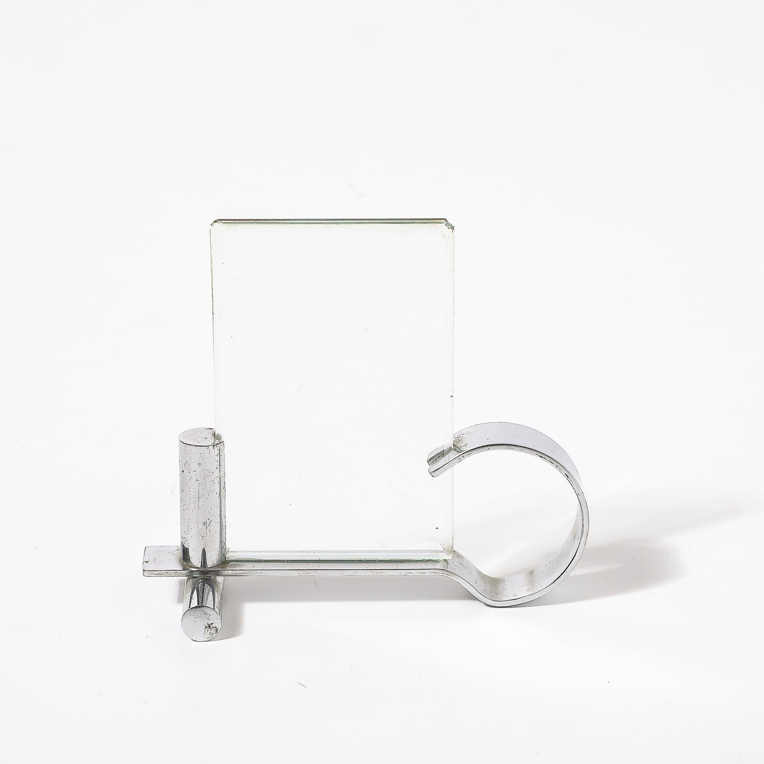 Mid-20th Century Art Deco Machine Age Chrome & Glass Picture Frame with Loop Form Handle For Sale
