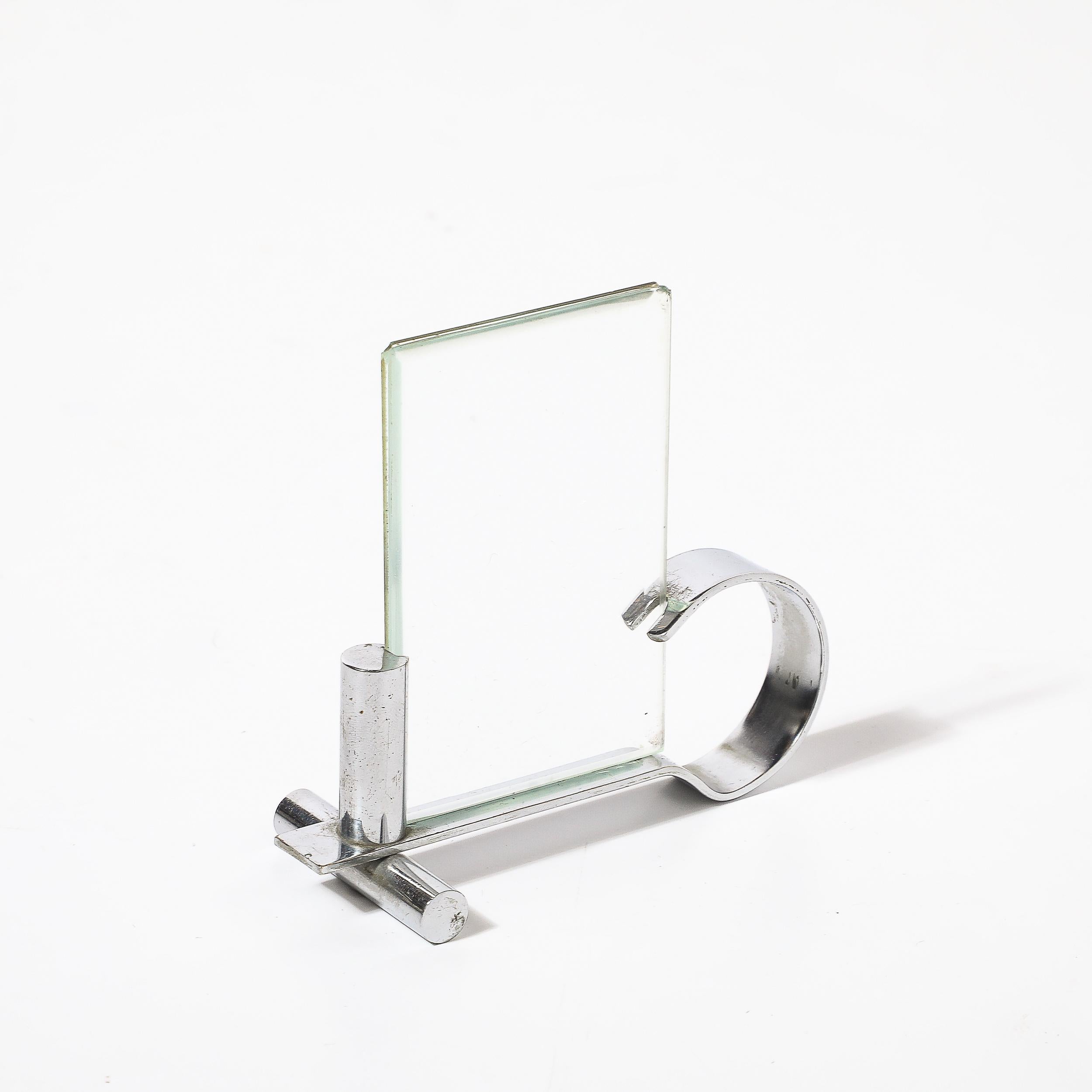 Art Deco Machine Age Chrome & Glass Picture Frame with Loop Form Handle For Sale 1