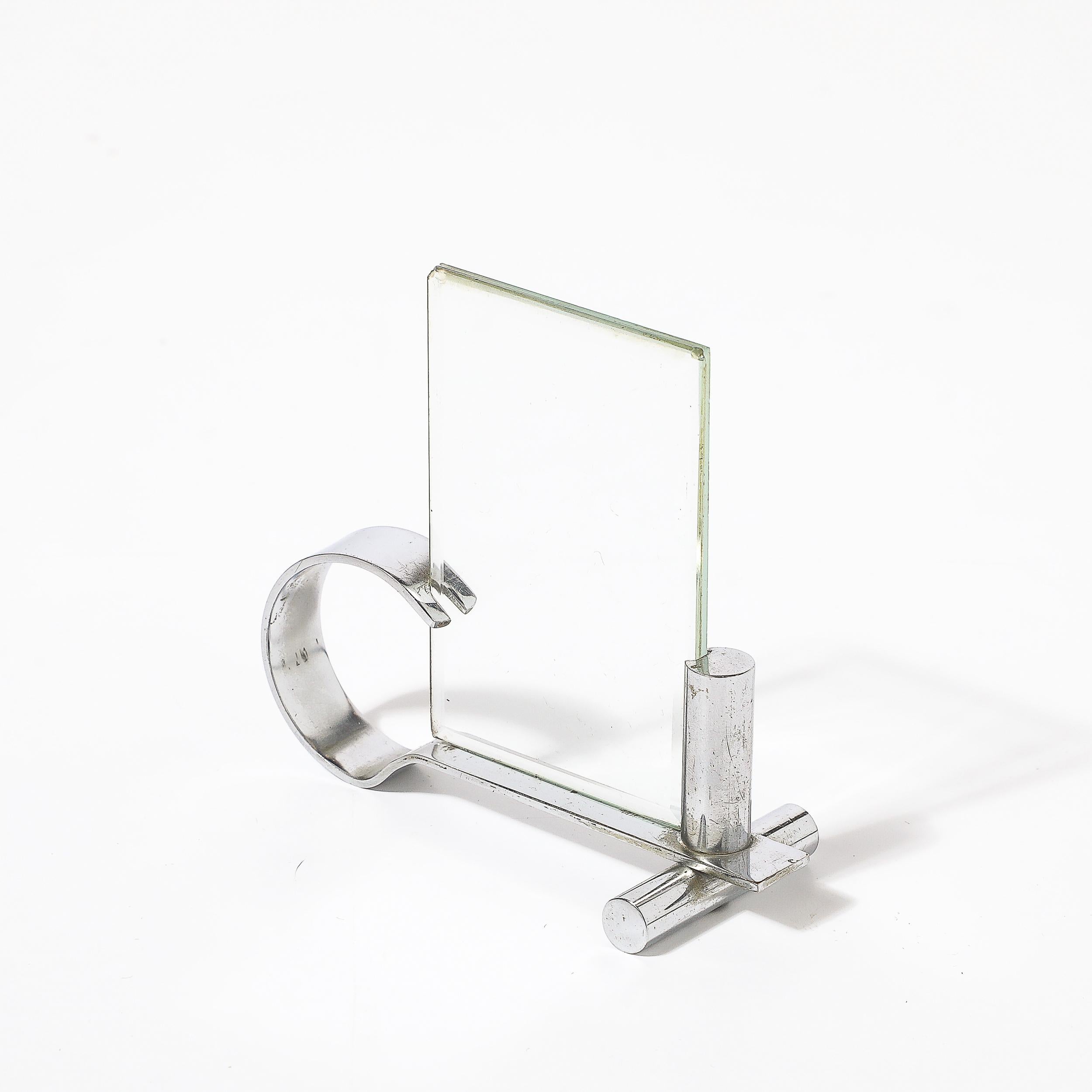 Art Deco Machine Age Chrome & Glass Picture Frame with Loop Form Handle For Sale 3