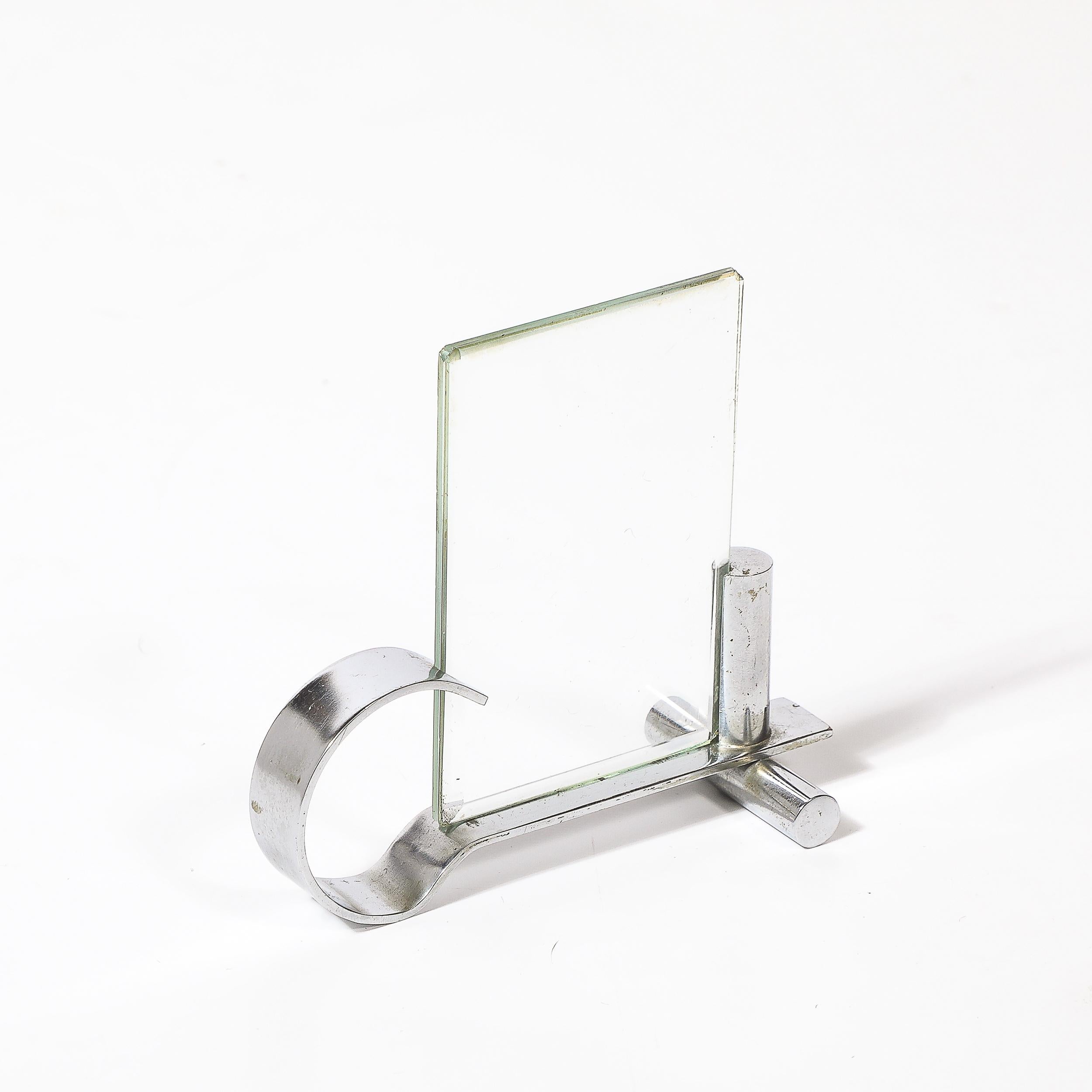 Art Deco Machine Age Chrome & Glass Picture Frame with Loop Form Handle For Sale 4