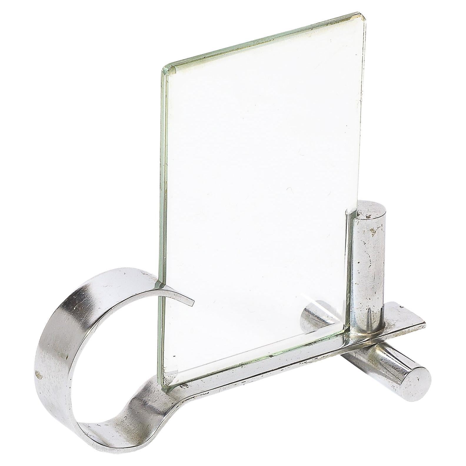 Art Deco Machine Age Chrome & Glass Picture Frame with Loop Form Handle For Sale