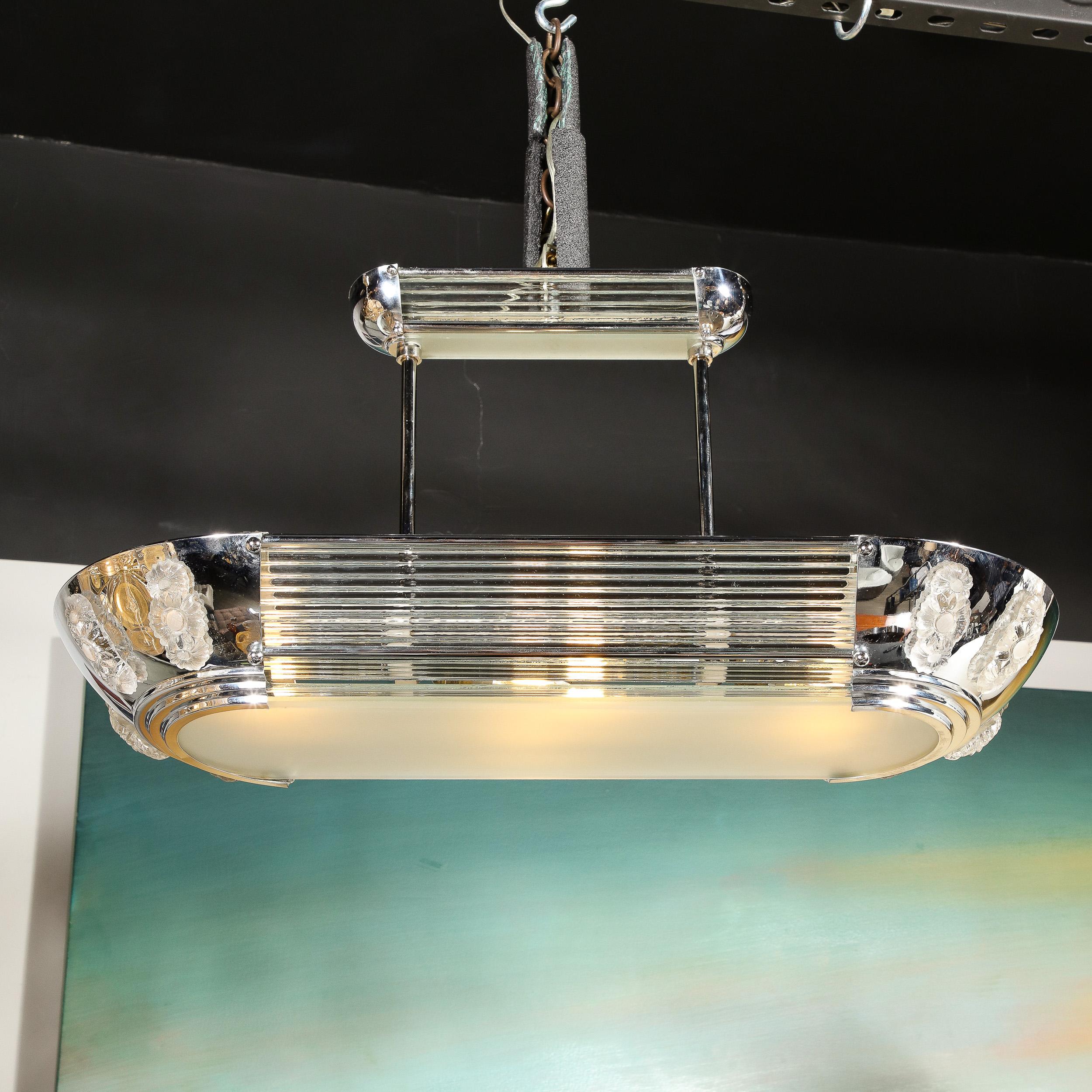 Art Deco Machine Age Chrome Glass Rod & Frosted Glass Chandelier by Petitot 3