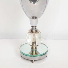 Art Deco Machine Age Chrome and Mirrored Uplight with Glass Ball Embellishment