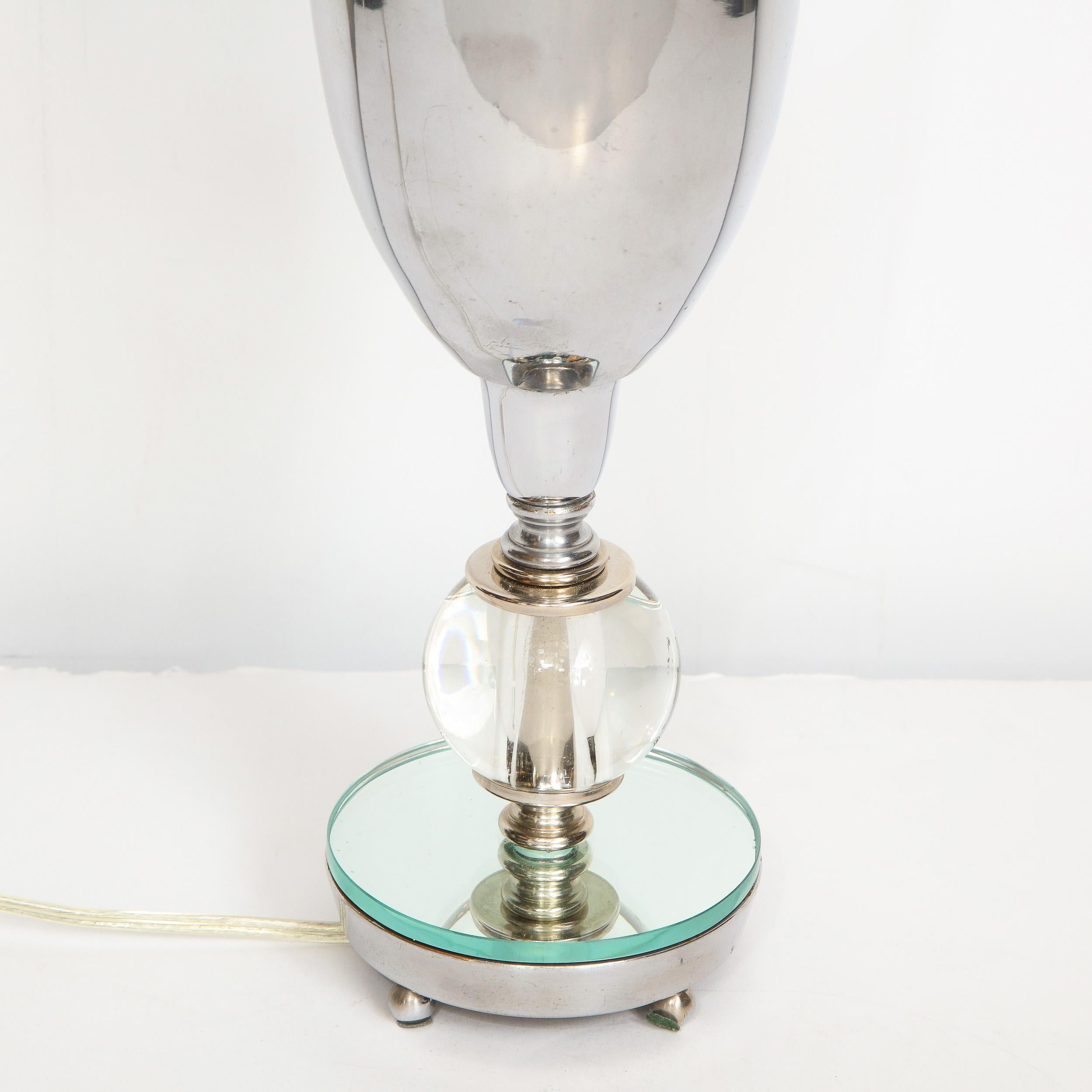 Verre Luminaire Art Déco de l'ère de la machine en chrome et miroir avec ornement de boules de verre