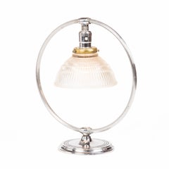 Art Deco Machine Age Chrome Round Table Lamp by Chase Brass and Copper