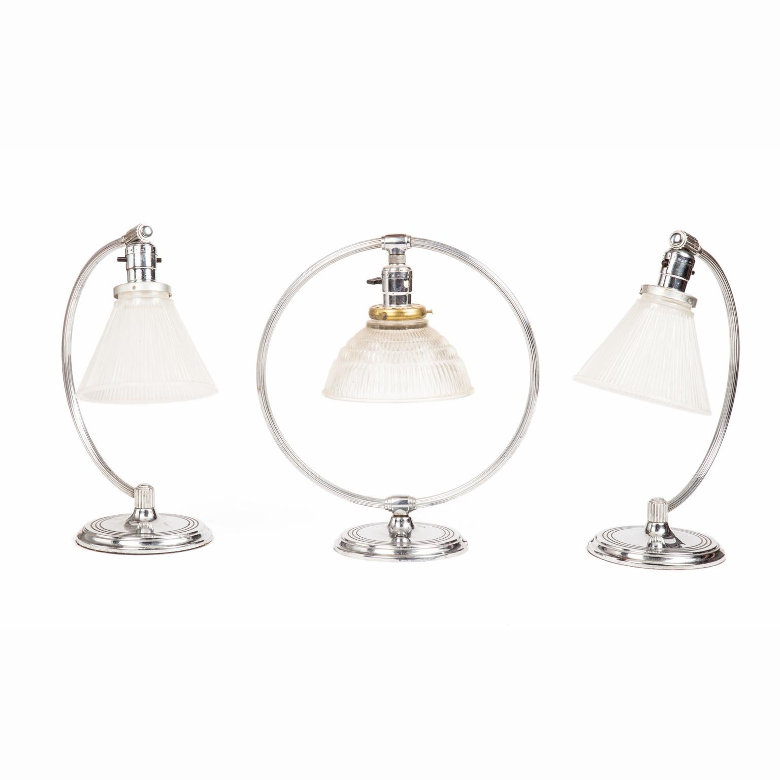 Art Deco Machine Age Chrome Round Table Lamp by Chase Brass and Copper In Good Condition In Littleton, CO