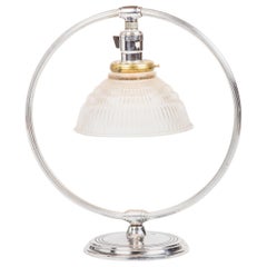 Art Deco Machine Age Chrome Round Table Lamp by Chase Brass and Copper