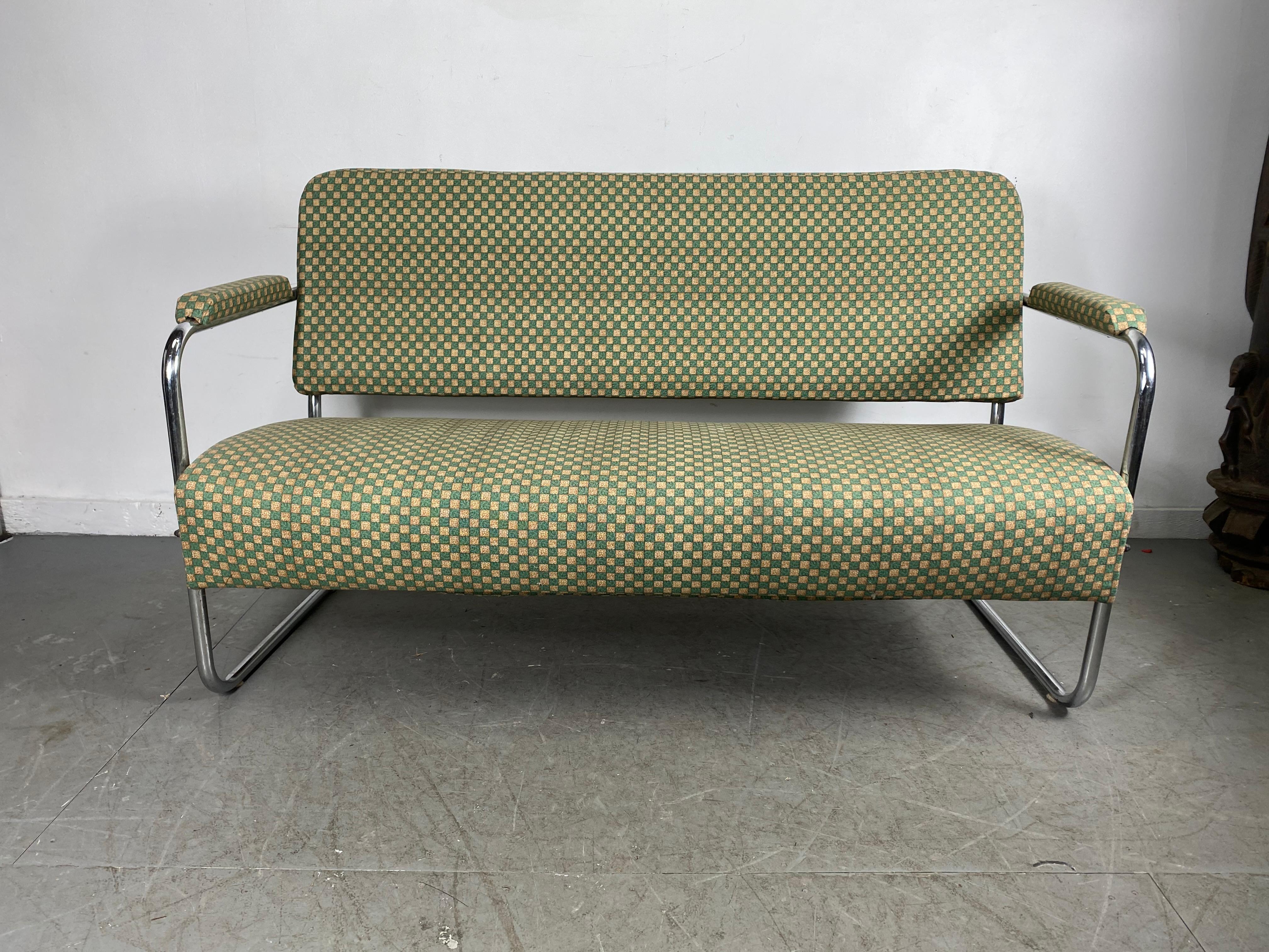 Mid-20th Century Art Deco / Machine Age Chrome Settee Designed by Gilbert Rohde for Troy Sunshade