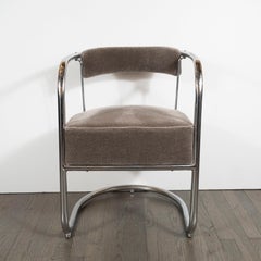 Art Deco Machine Age Chrome Side Chair in Brown Topaz Mohair by Gilbert Rohde