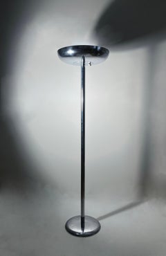 Art Deco Machine Age Chrome Torchiere / Torchere Floor Lamp by Kurt Versen