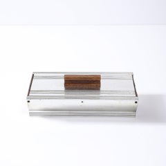 Art Deco Machine Age Cigarette Box in Aluminum & Walnut signed Kensington