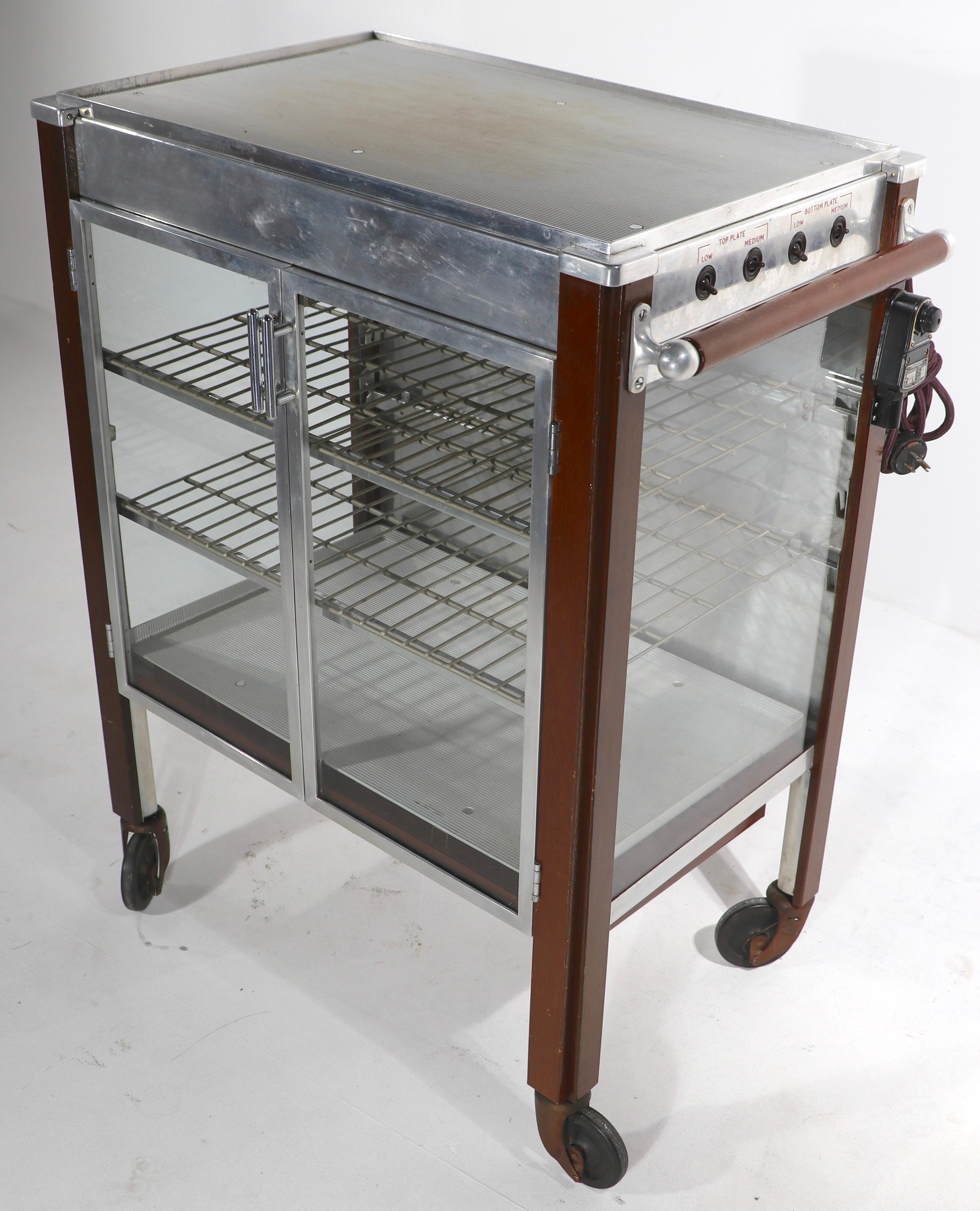 Aluminum Art Deco Machine Age Commercial Grade Heated Serving Cart