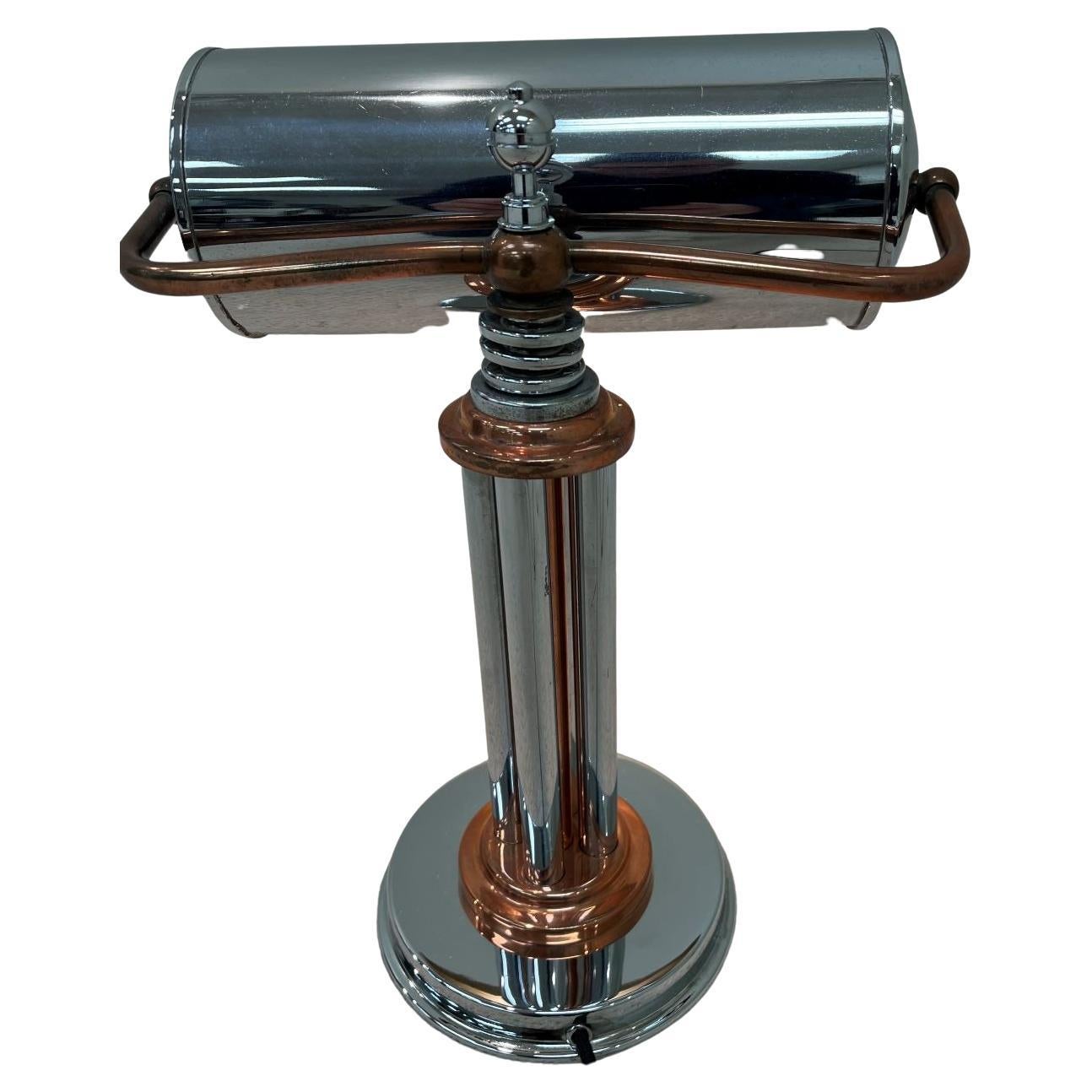 Mid-20th Century Art Deco Machine Age Copper and Chrome Lamp in the Style of Markel, circa 1930s For Sale