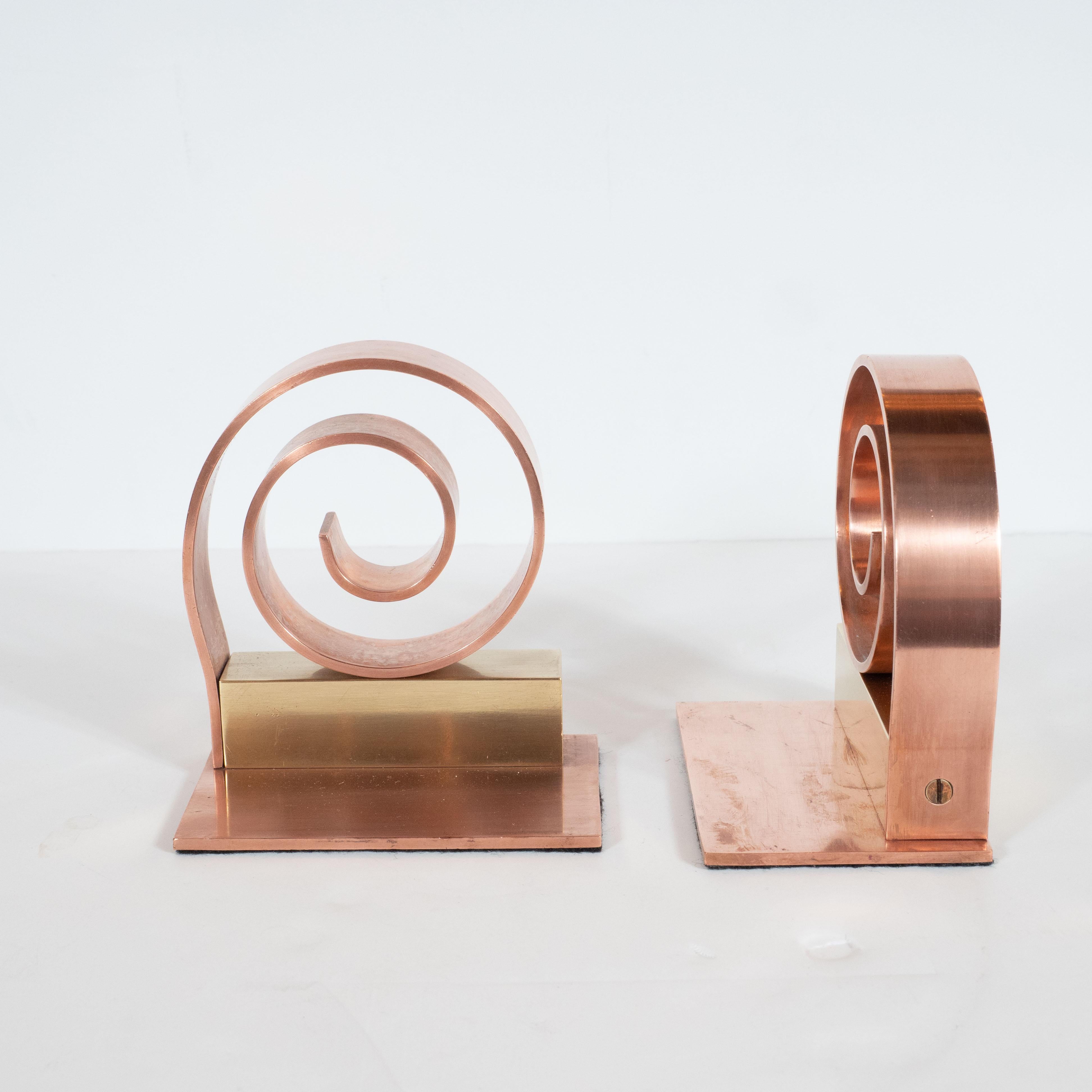 Walter Von Nessen Chase STYLE Machine Age Copper and Brass Hoop Bookends 1930s or 40s
