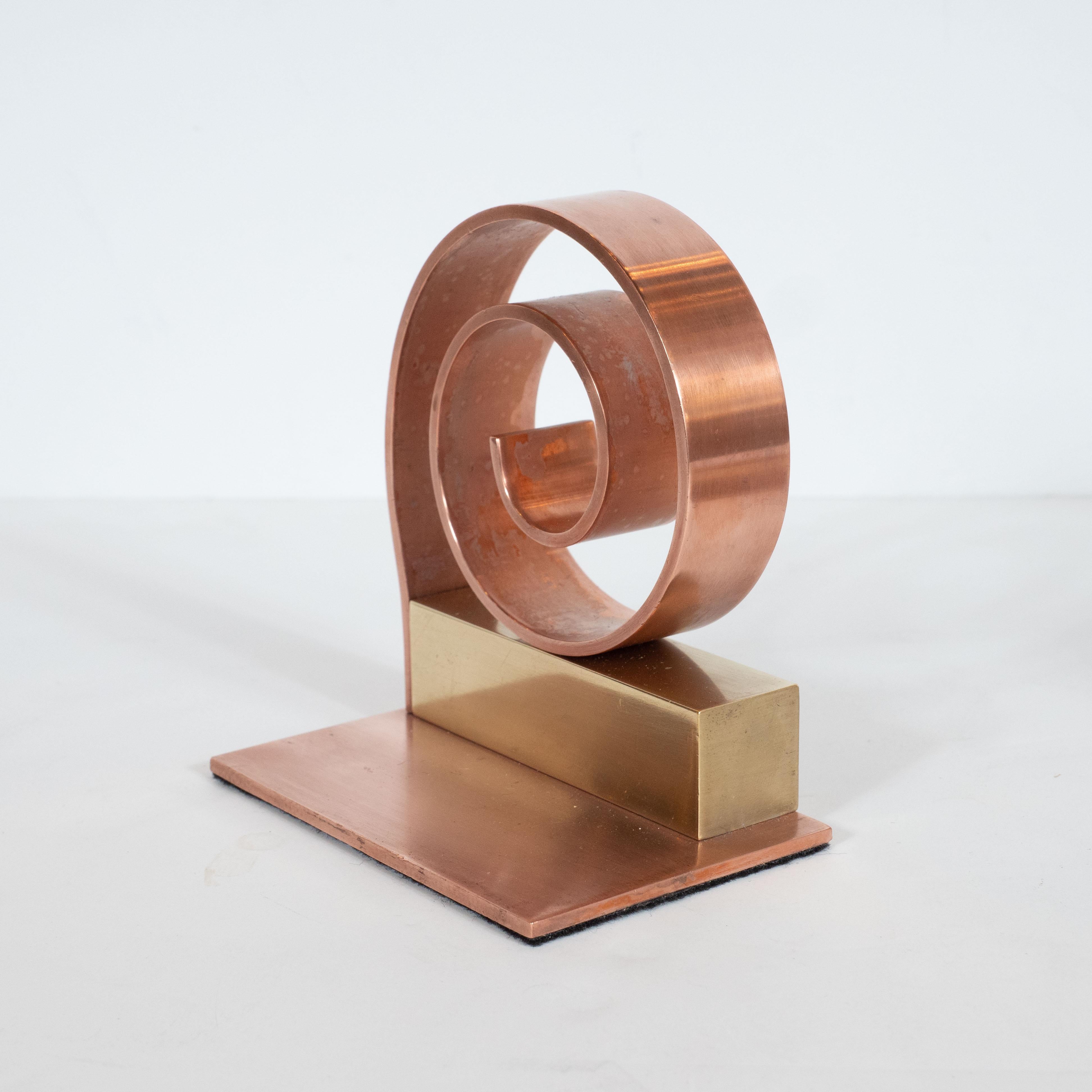 Art Deco Machine Age Copper & Brass Bookends by Walter Von Nessen for Chase Co In Excellent Condition In New York, NY