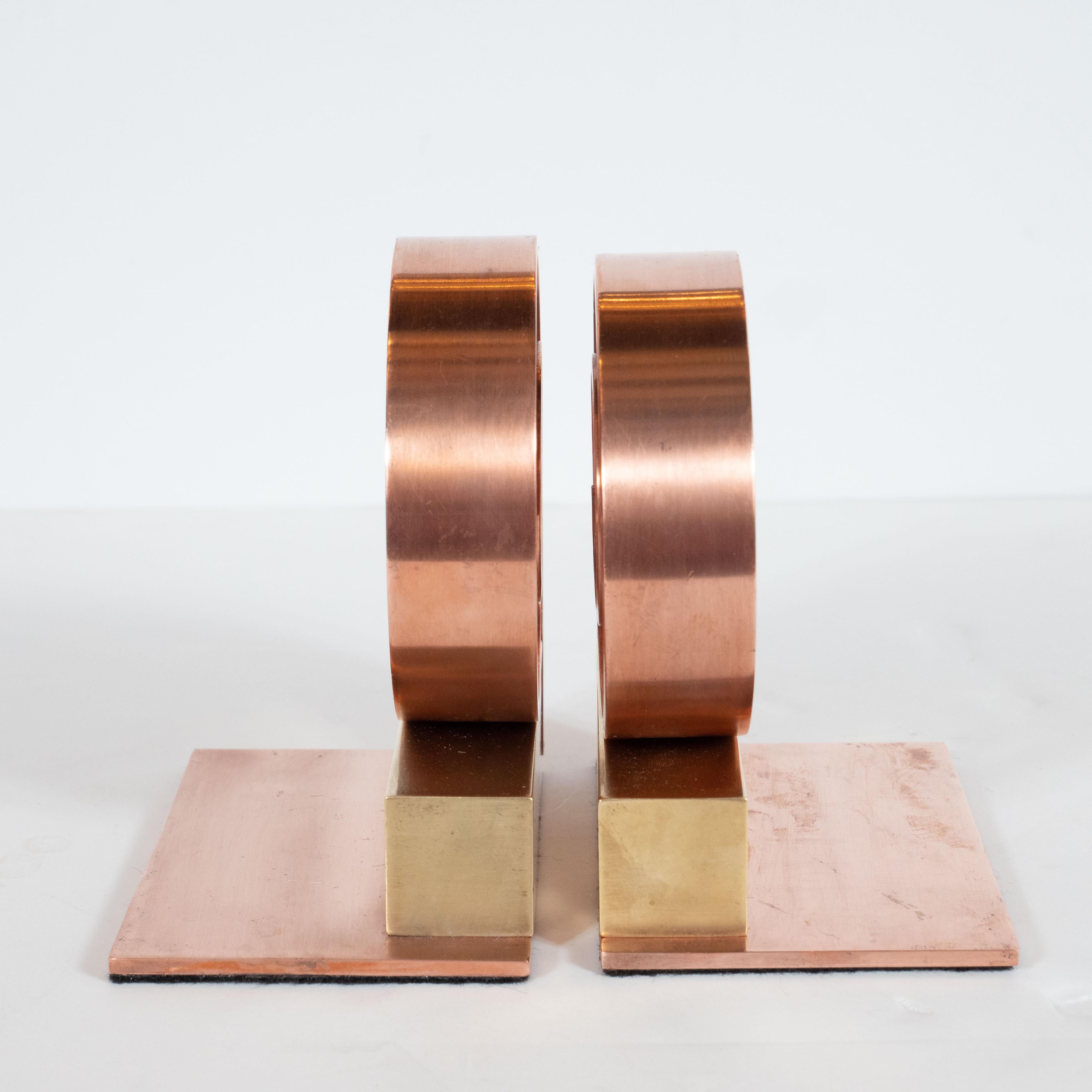 Art Deco Machine Age Copper & Brass Bookends by Walter Von Nessen for Chase Co 2