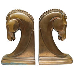 Antique Art Deco Machine Age Copper Plated Trojan Horse Bookends by Dodge c. 1930