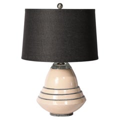 Art Deco Machine Age Craquelure Cream Ceramic Table Lamp signed Marcel Guillard