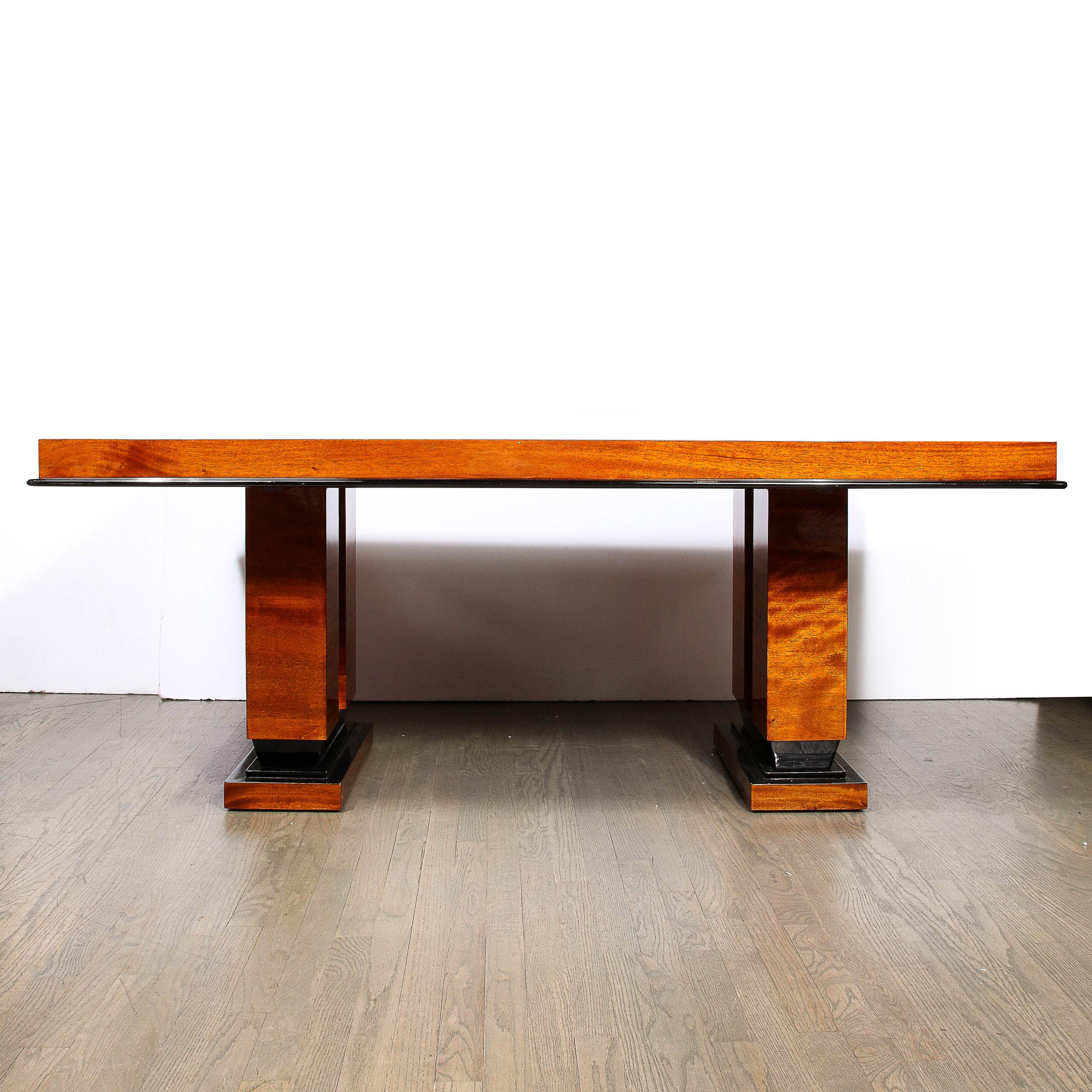 Art Deco Machine Age Cubist Dining Table in Book-Matched Rosewood In Excellent Condition For Sale In New York, NY