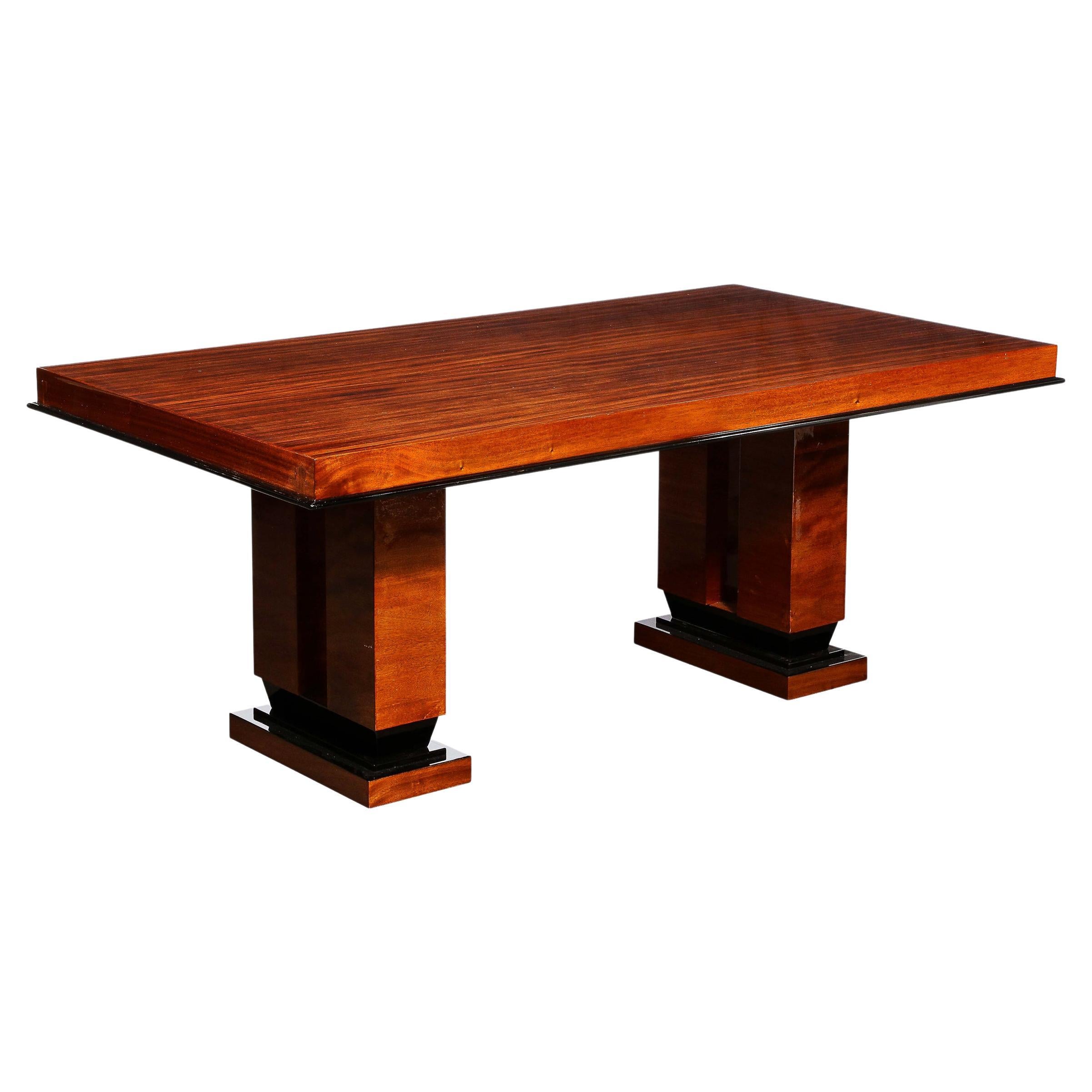 Art Deco Machine Age Cubist Dining Table in Book-Matched Rosewood For Sale
