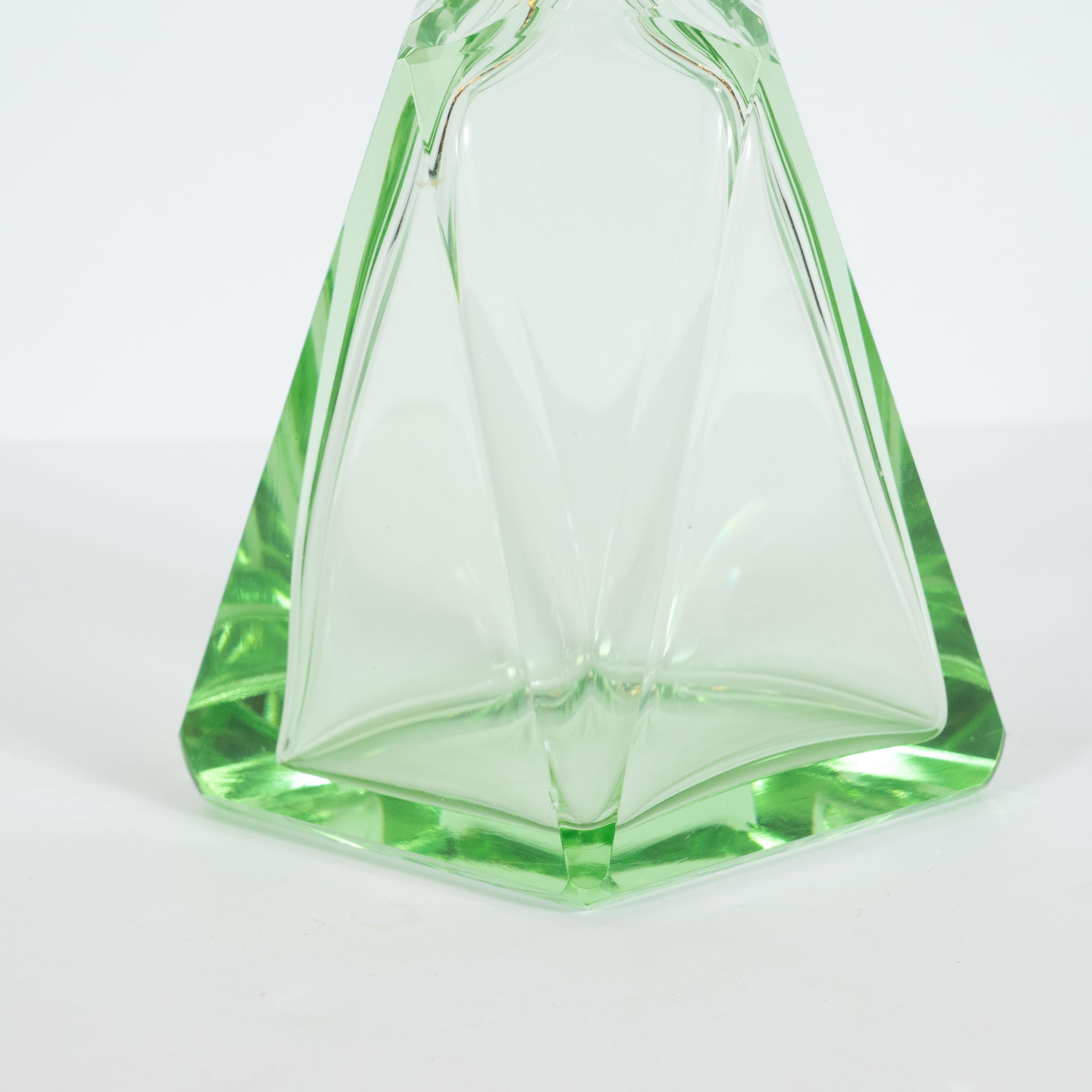 Art Deco Machine Age Czech Five-Piece Faceted Emerald Glass Decanter Set 1